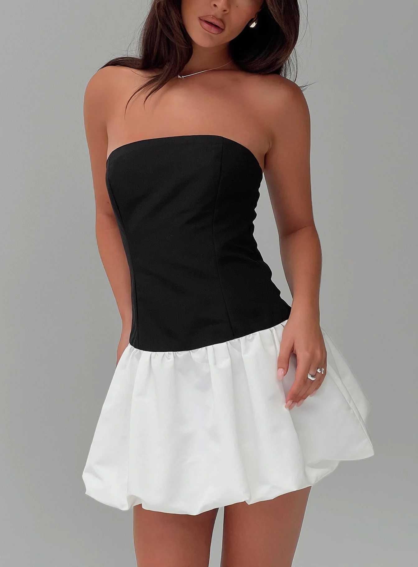 Delicacies Bubble Hem Mini Dress Black / White - Image 8