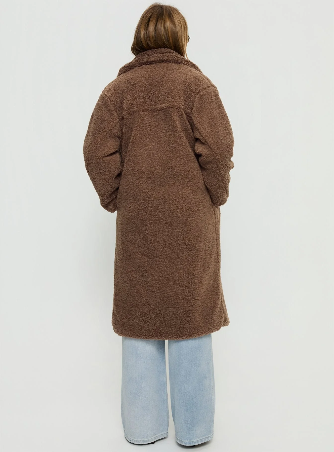 Delora Fluffy Longline Coat Brown - Image 4