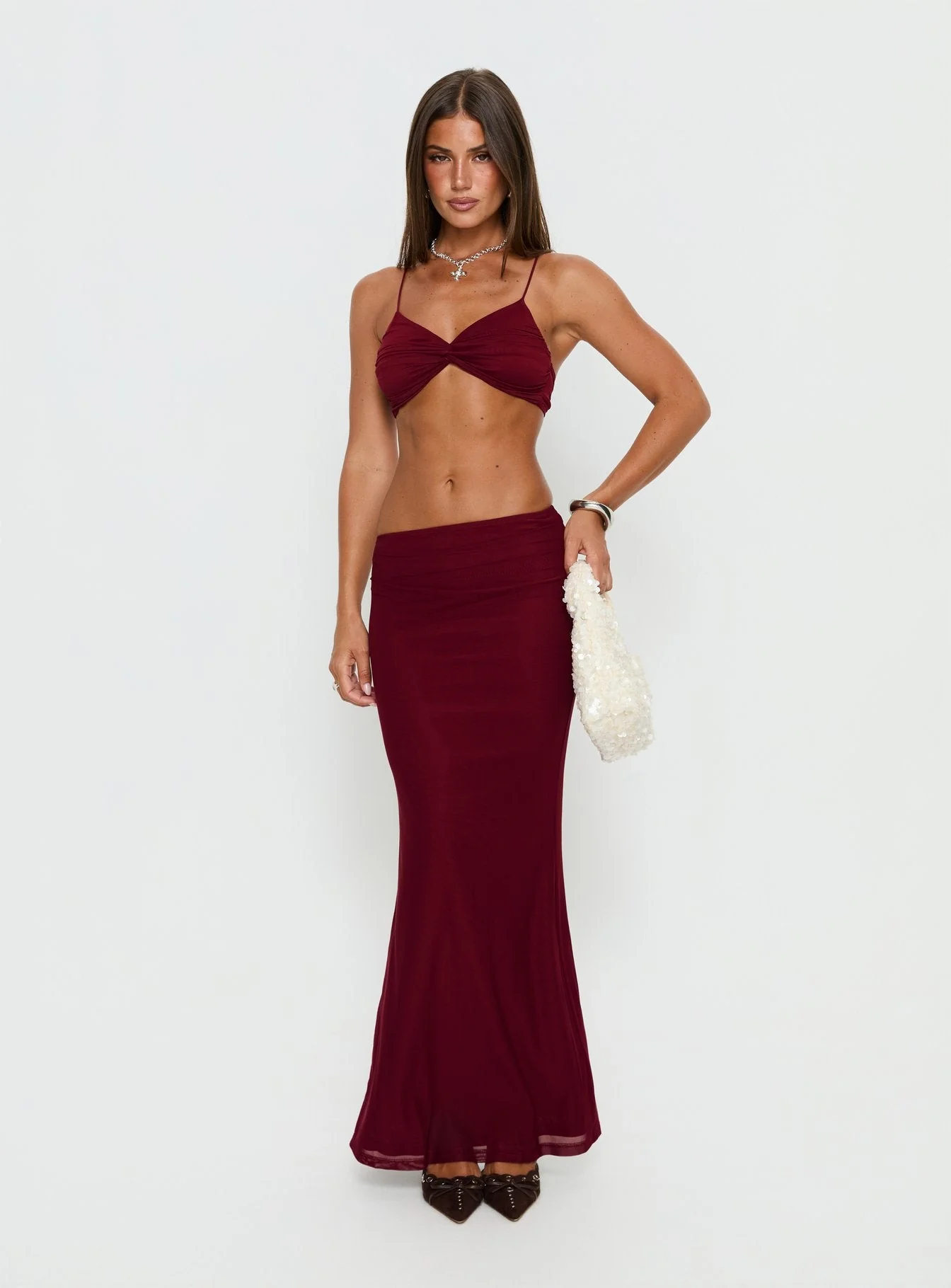 Delores Ruched Maxi Skirt Red - Image 2