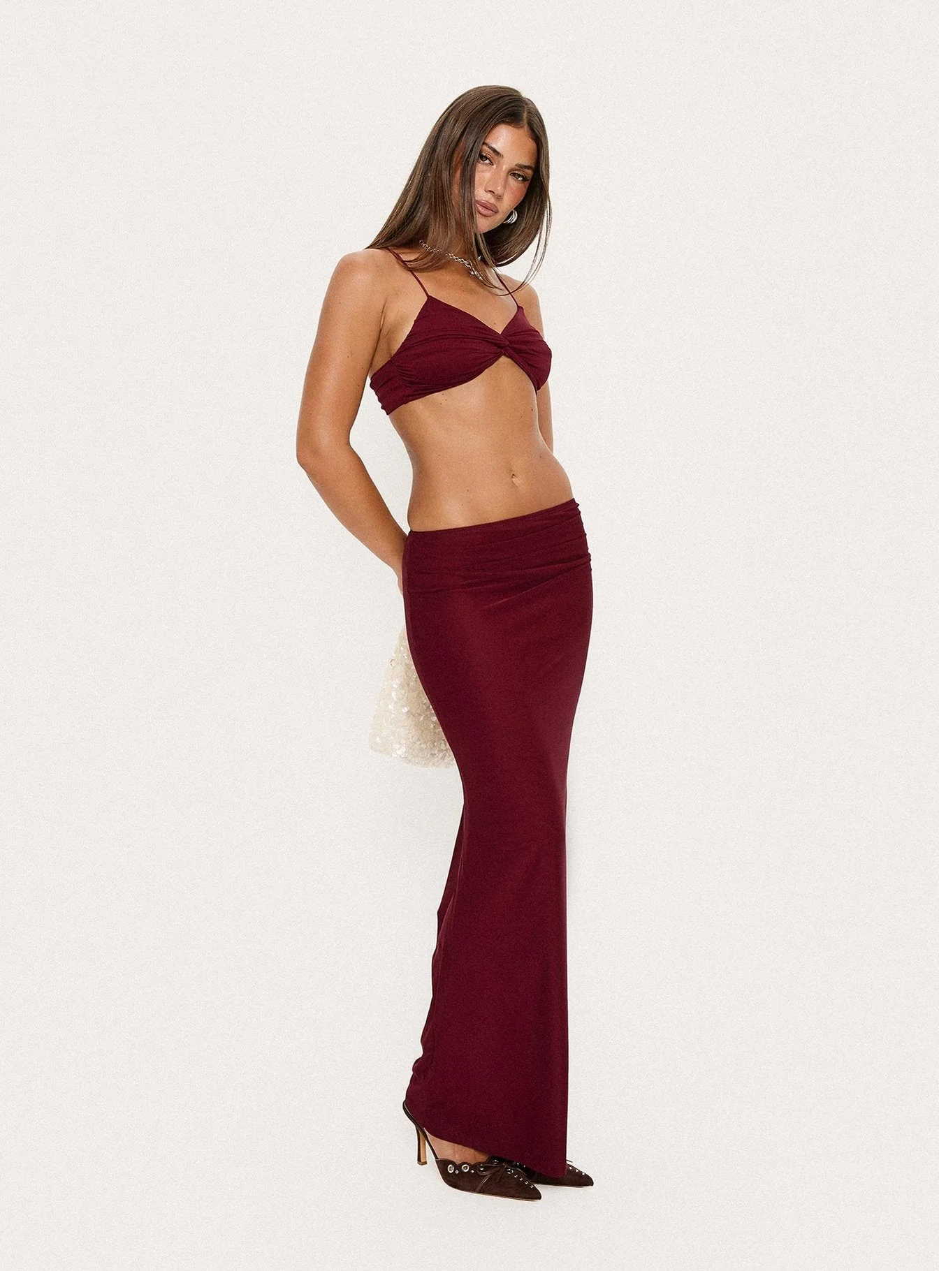 Delores Ruched Maxi Skirt Red - Image 8