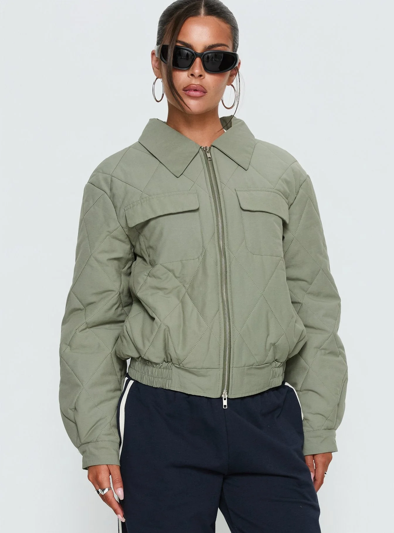 Denvar Quilted Bomber Jacket Green - Image 2