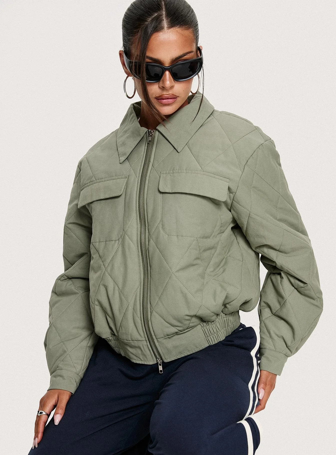 Denvar Quilted Bomber Jacket Green - Image 8