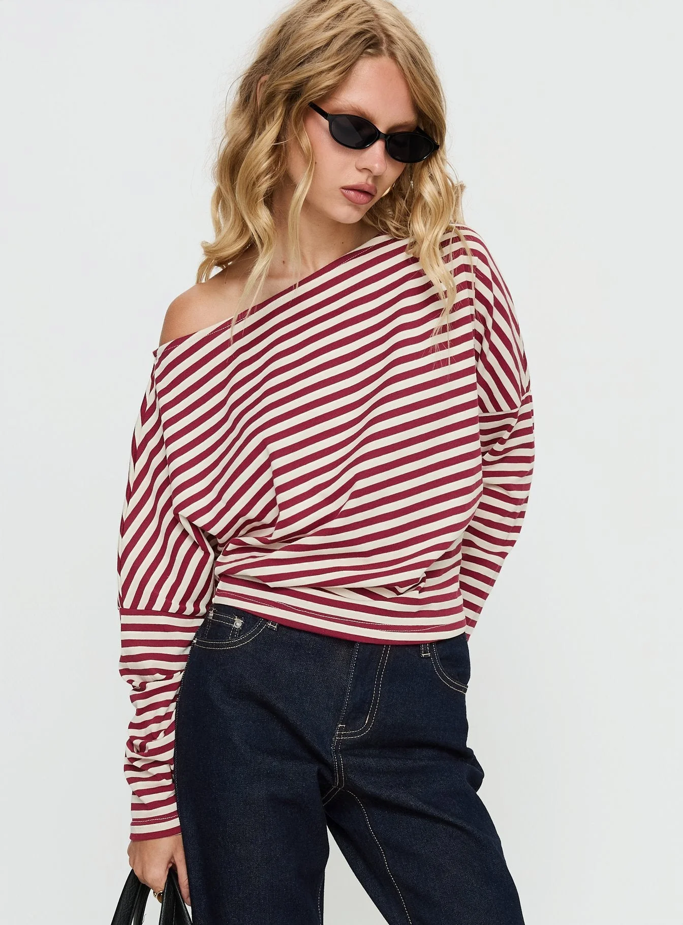 Deora Cinched Long Sleeve Top Red Stripe - Image 2
