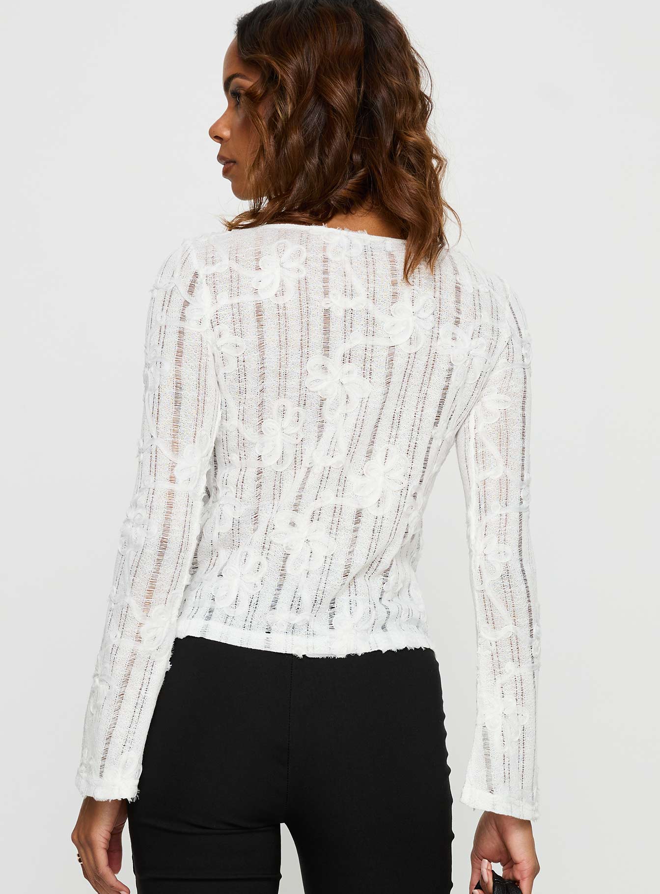 Devanie Sheer Long Sleeve Top White - Image 5