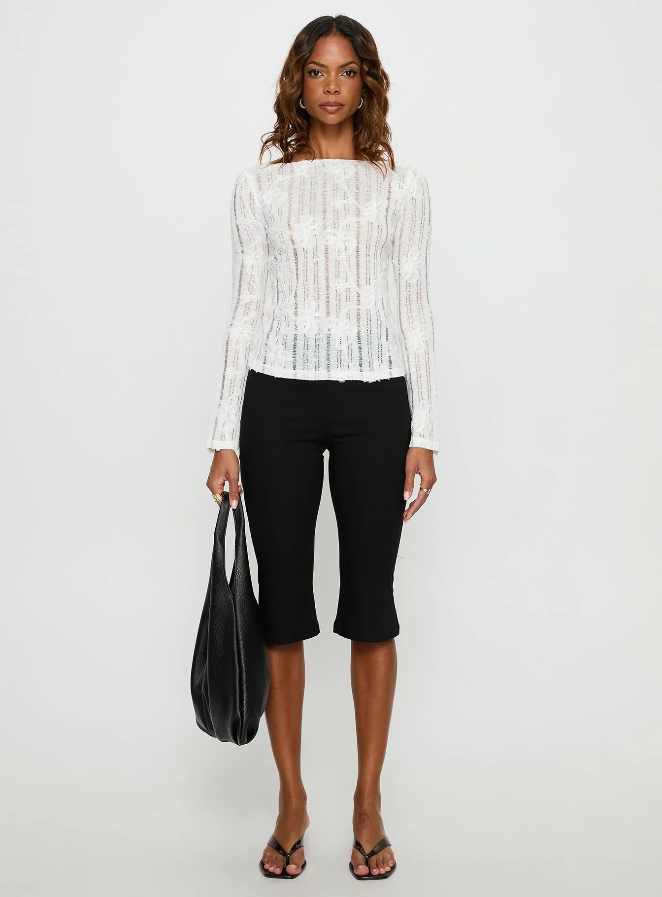 Devanie Sheer Long Sleeve Top White - Image 7