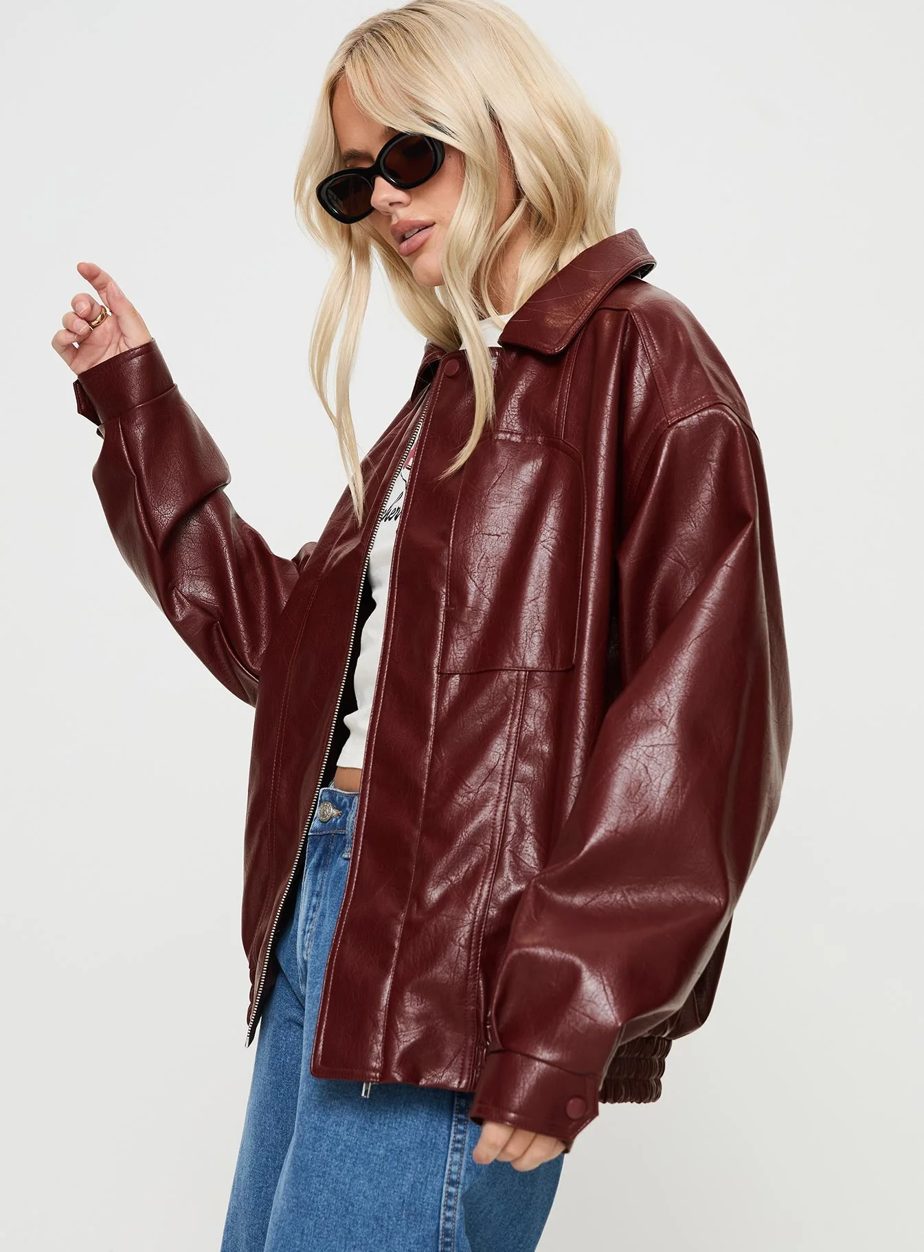 Devija Faux Leather Jacket Burgundy - Image 4