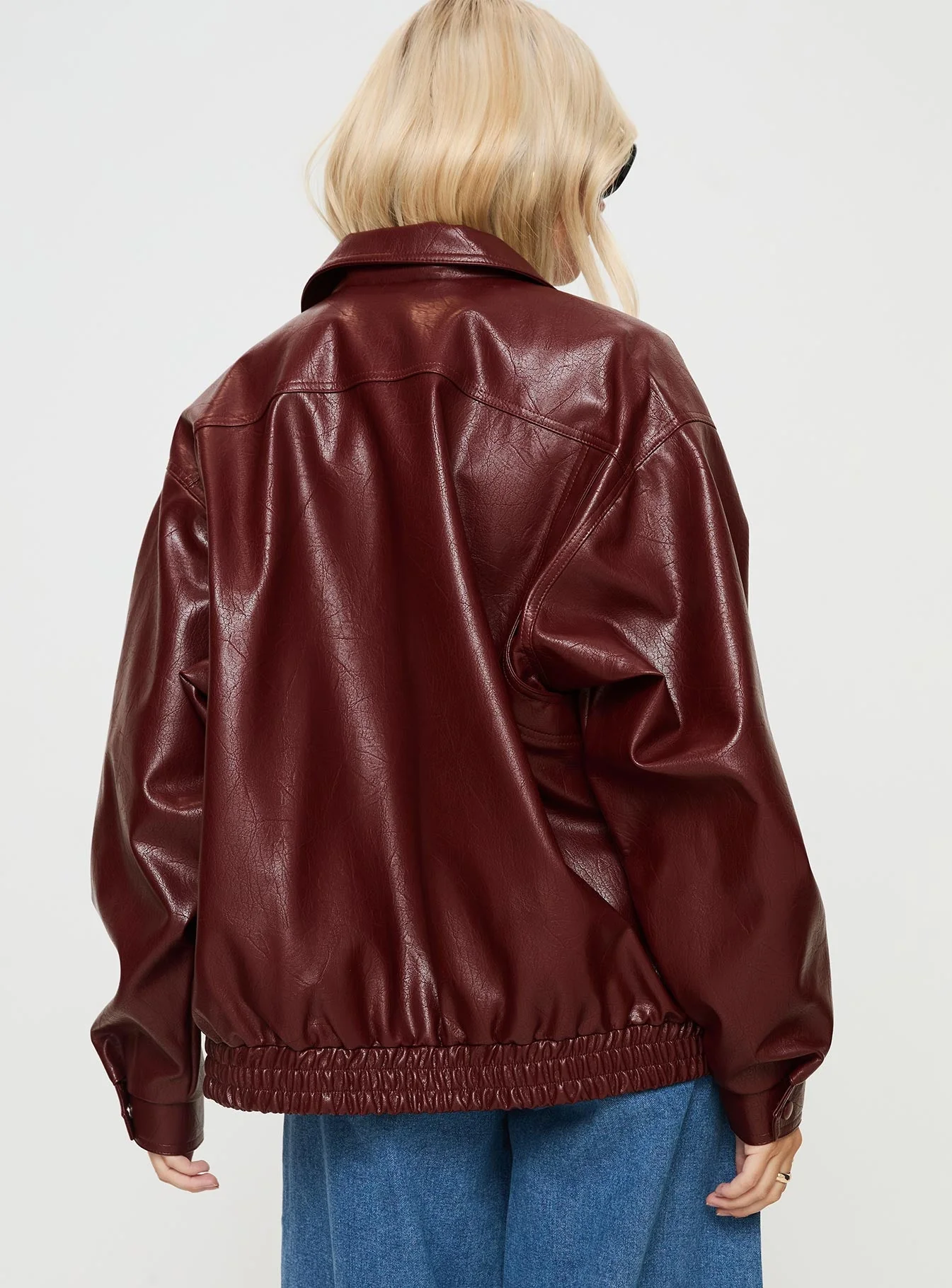 Devija Faux Leather Jacket Burgundy - Image 5