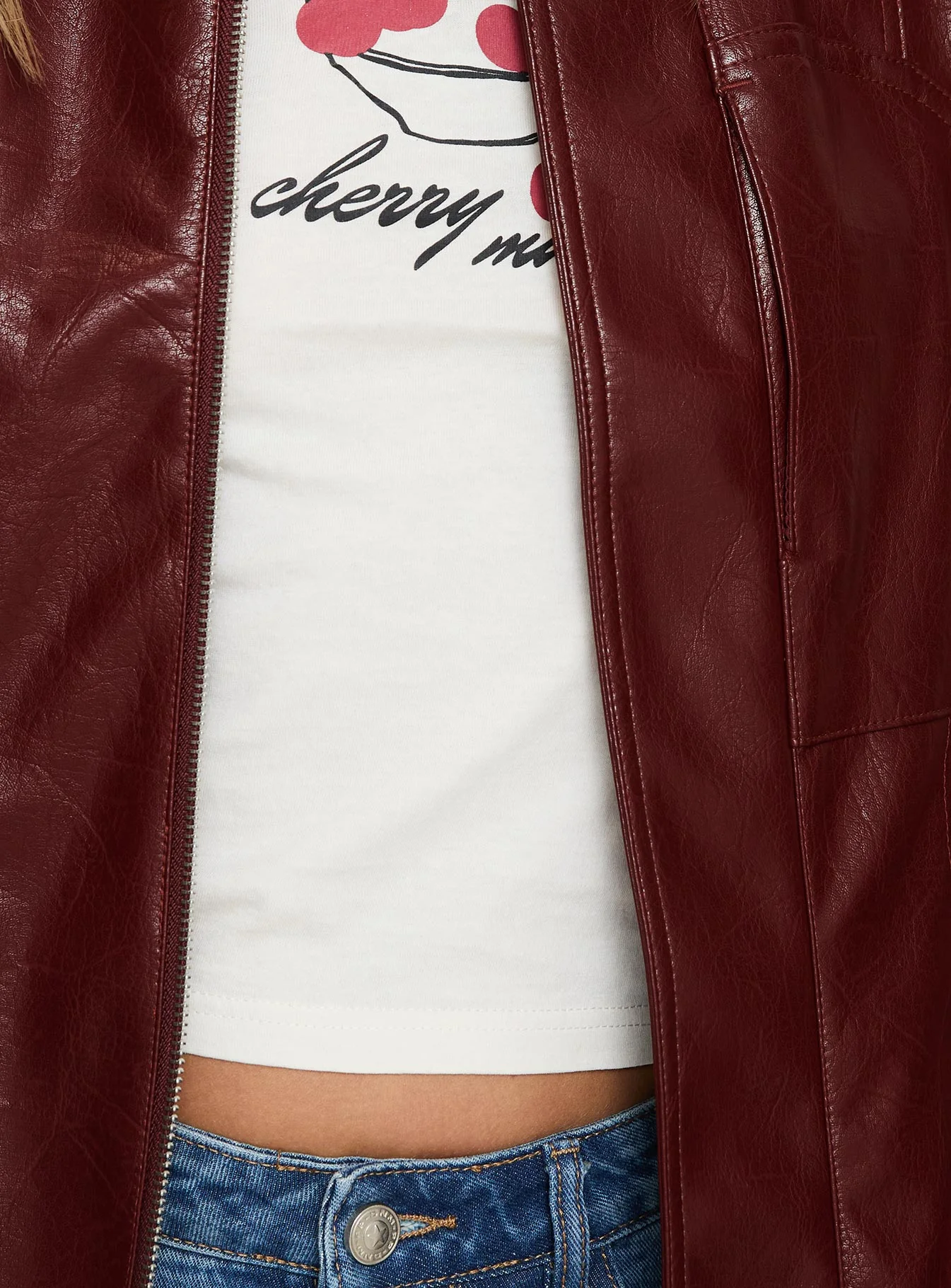 Devija Faux Leather Jacket Burgundy - Image 6