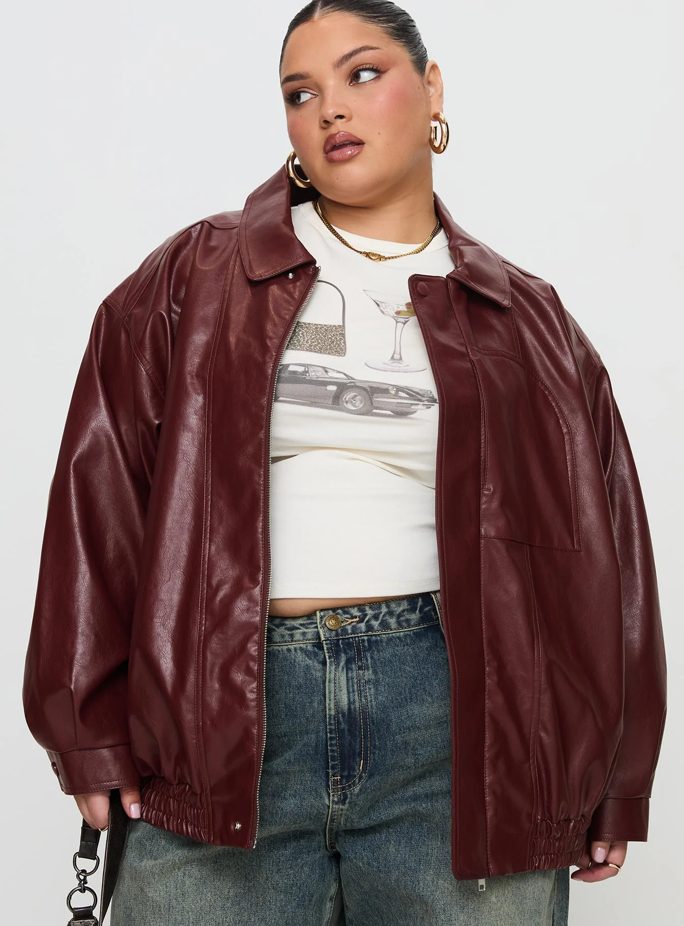 Devija Faux Leather Jacket Burgundy Curve - Image 2