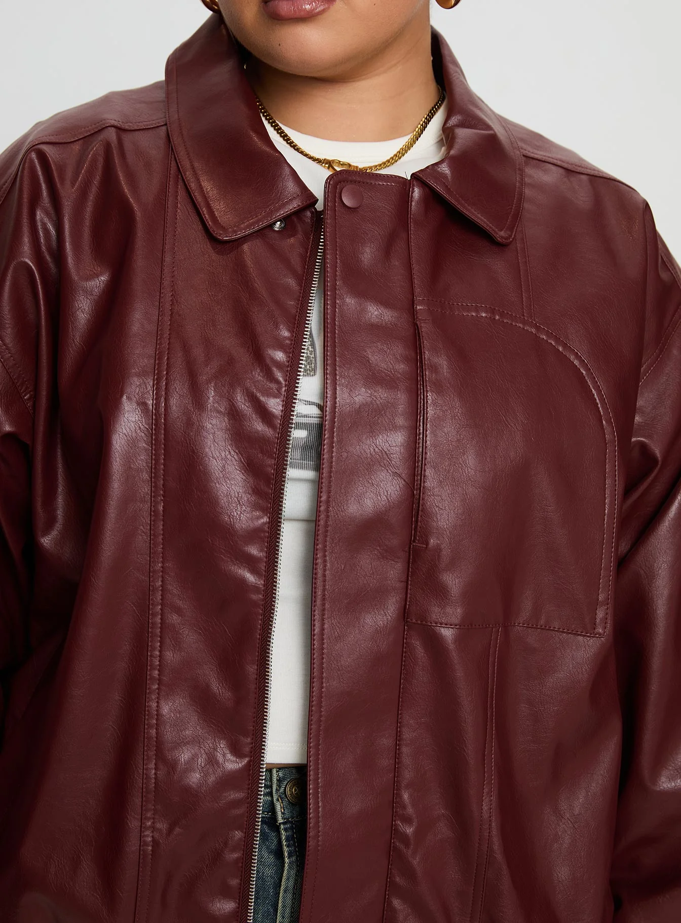 Devija Faux Leather Jacket Burgundy Curve - Image 6