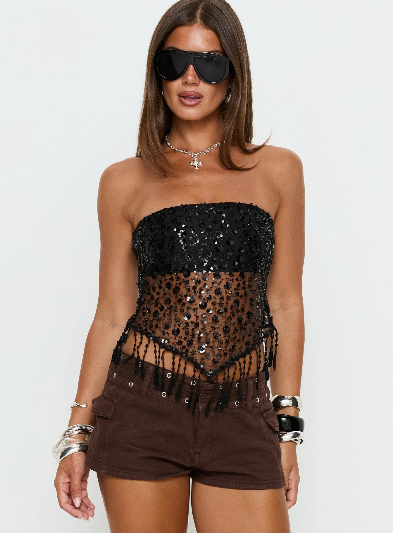 Tameika Beaded Strapless Top Black - Image 2