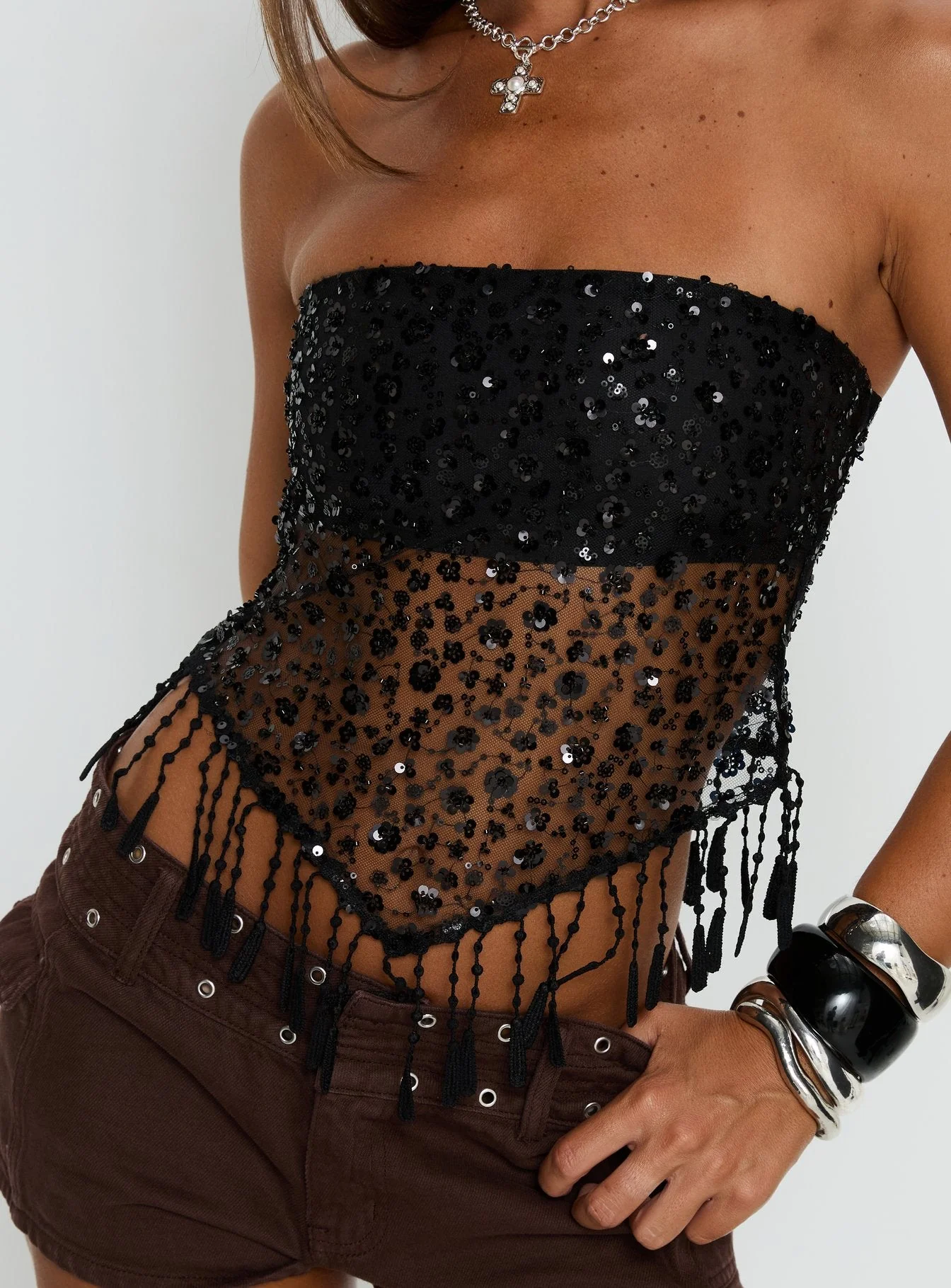 Tameika Beaded Strapless Top Black - Image 6