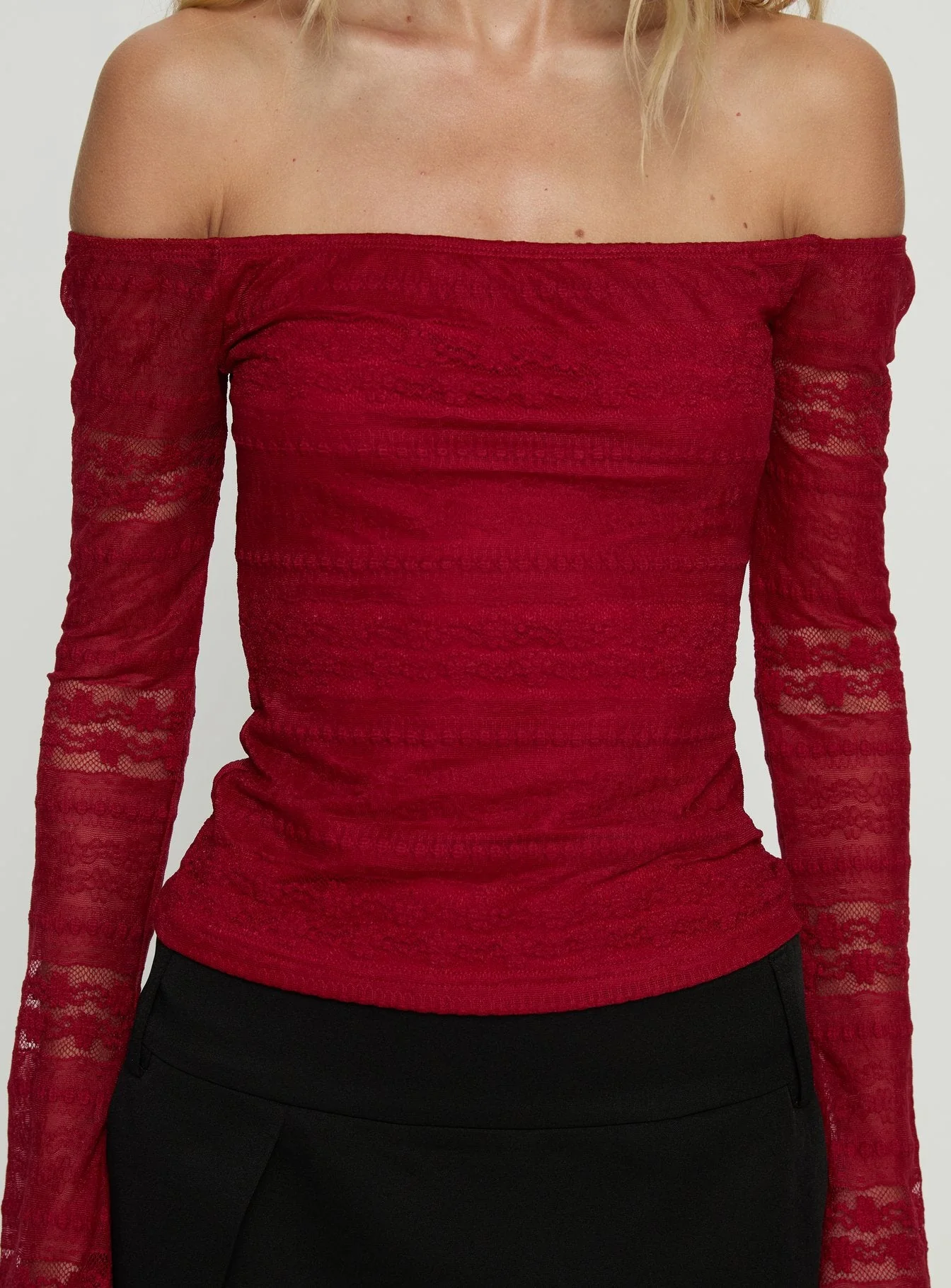 Deyci Lace Off Shoulder Top Red - Image 5