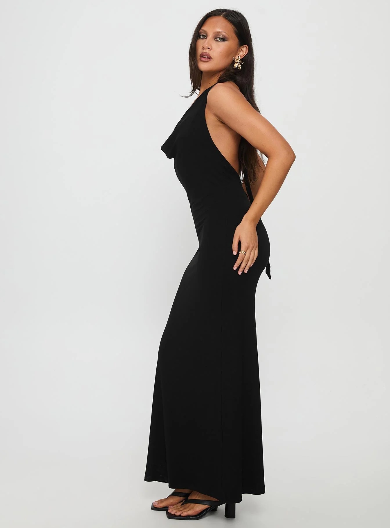 Diamonde Halter Scarf Maxi Dress Black - Image 3
