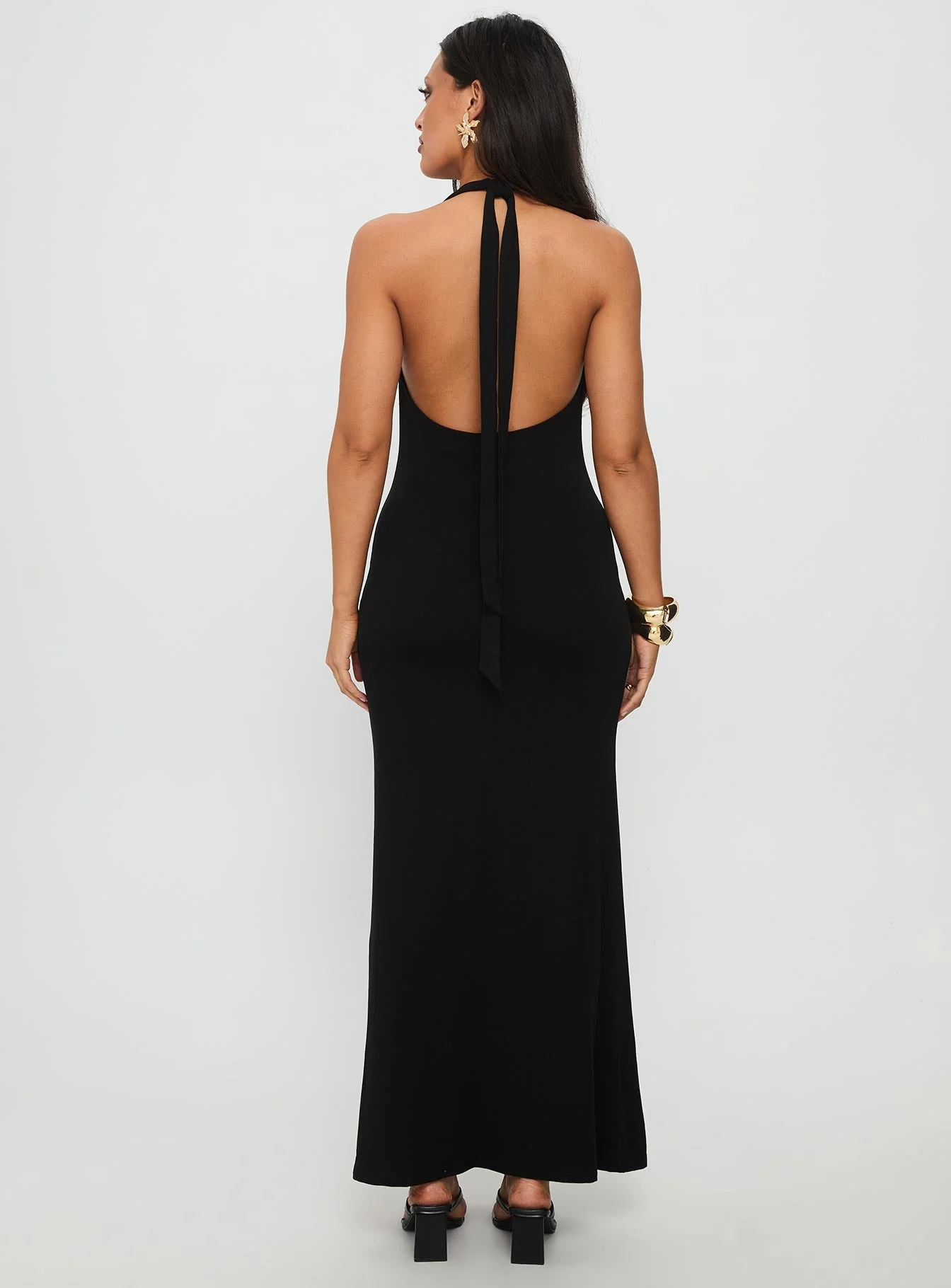 Diamonde Halter Scarf Maxi Dress Black - Image 4