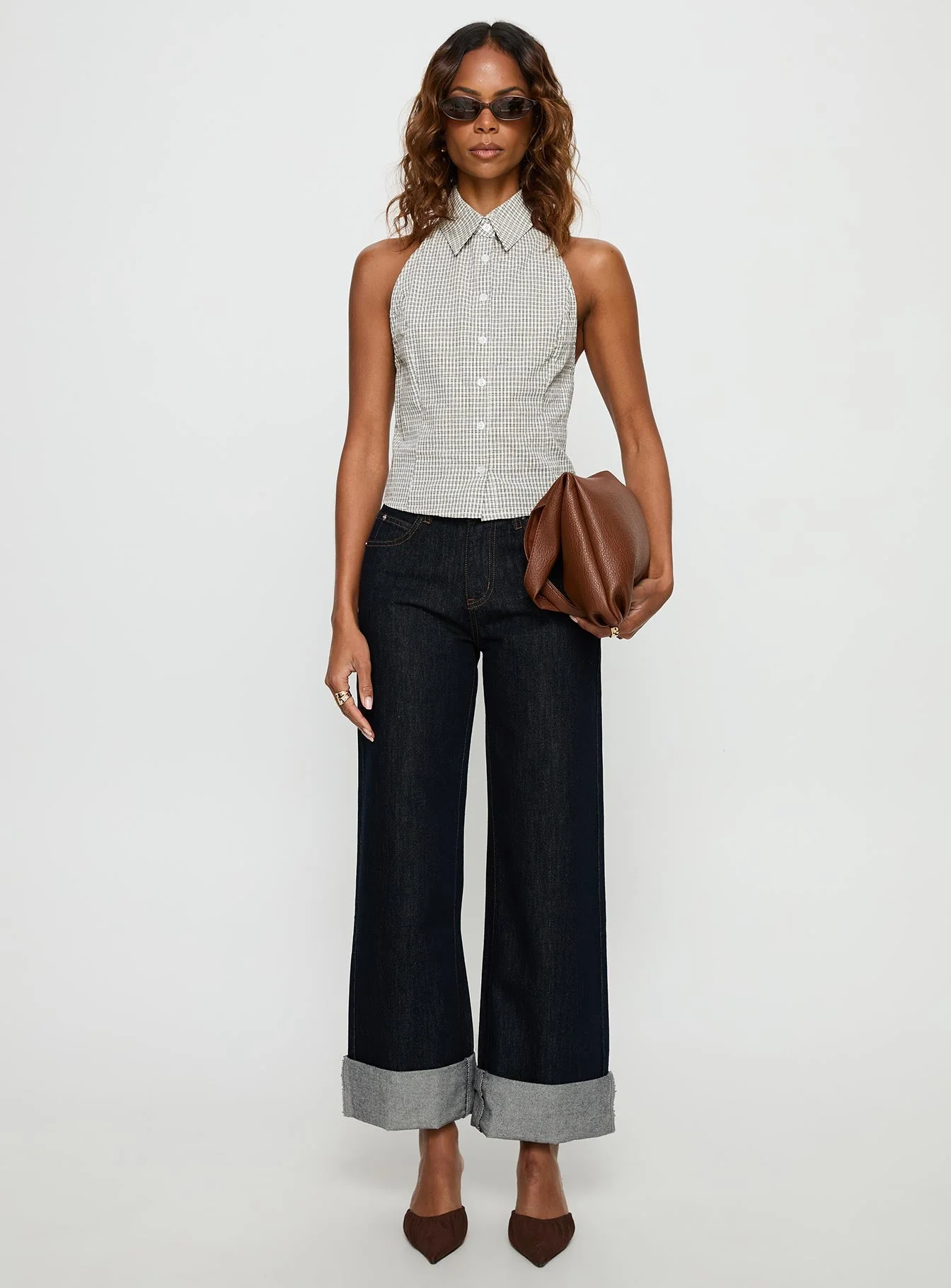 Different Dimensions Sleeveless Collared Top Check - Image 7