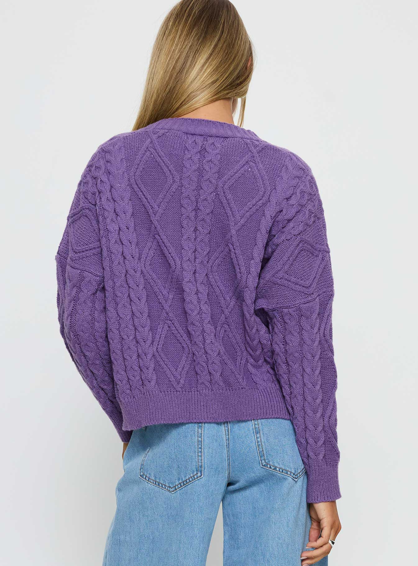 Dillian Cable Knit Cardigan Purple - Image 4
