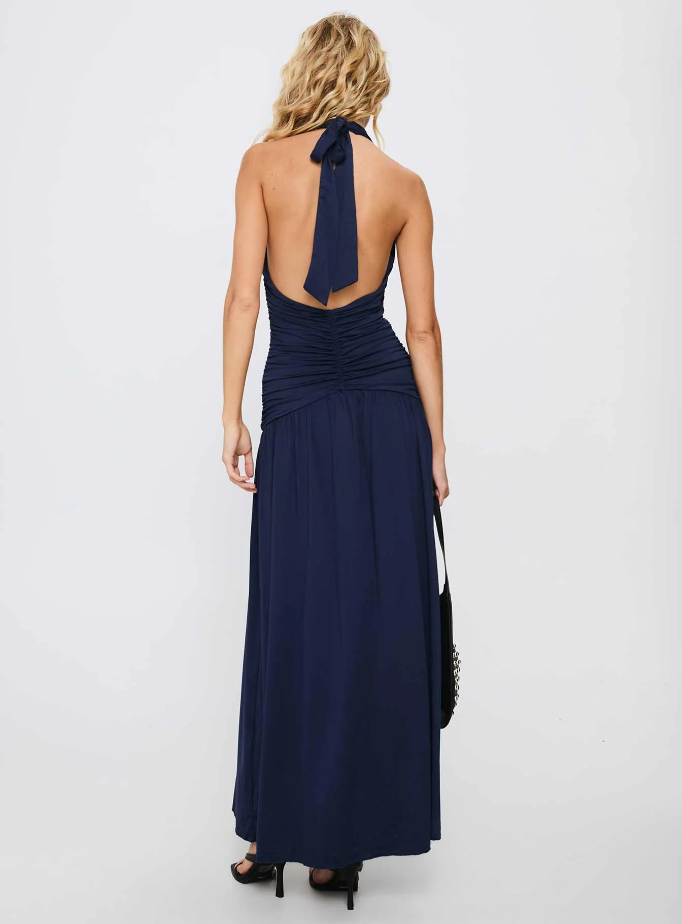 Diona Halter Ruched Maxi Dress Navy - Image 5