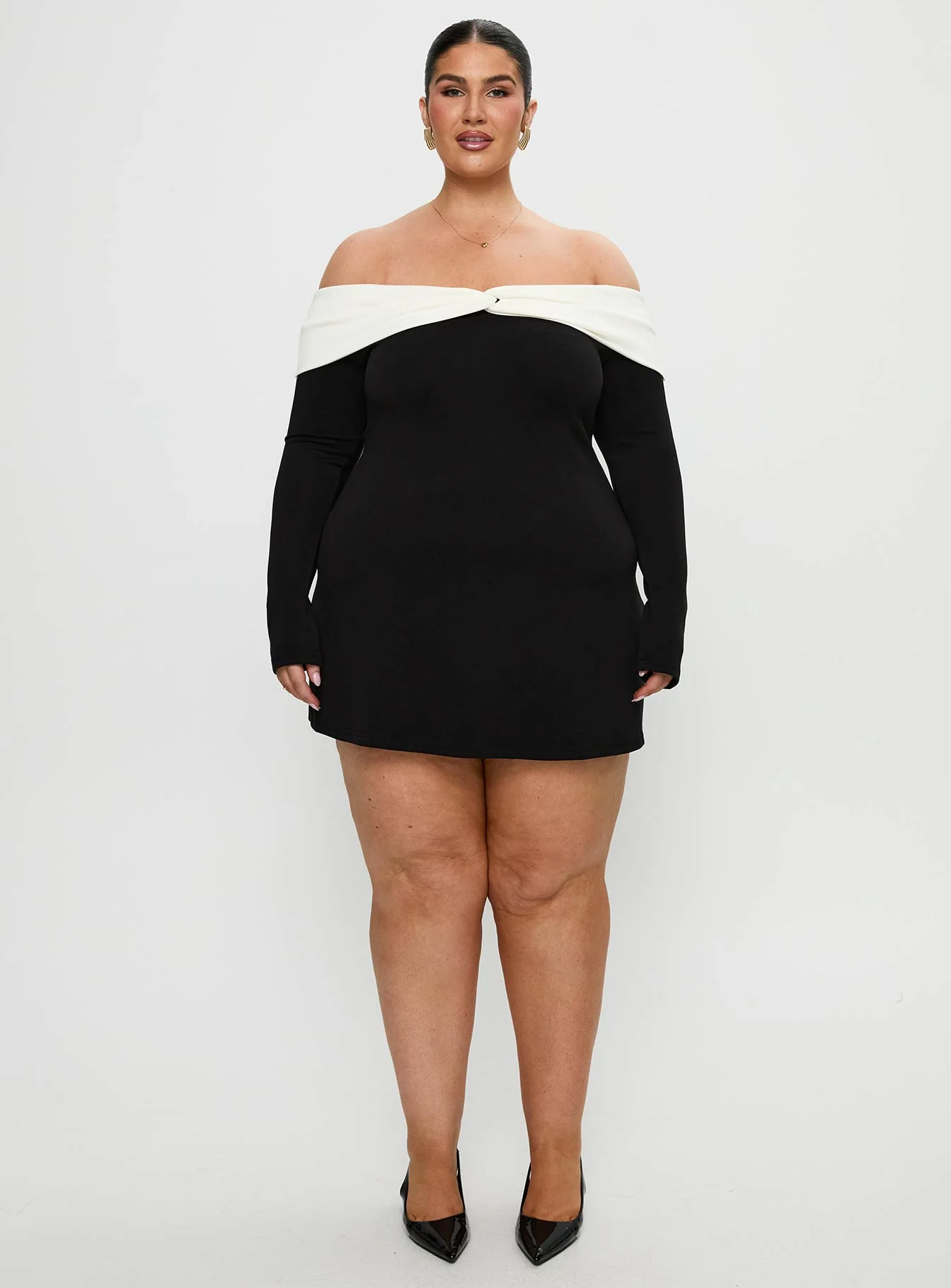 Distractions Off Shoulder Long Sleeve Mini Dress Multi Curve - Image 7