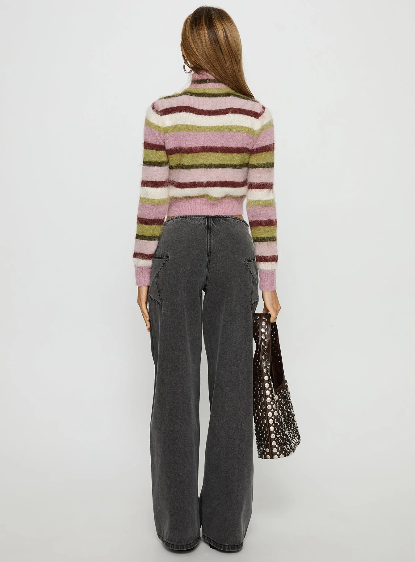 Dolley Star Stitch Mid Rise Wide Leg Jean Grey Wash - Image 5