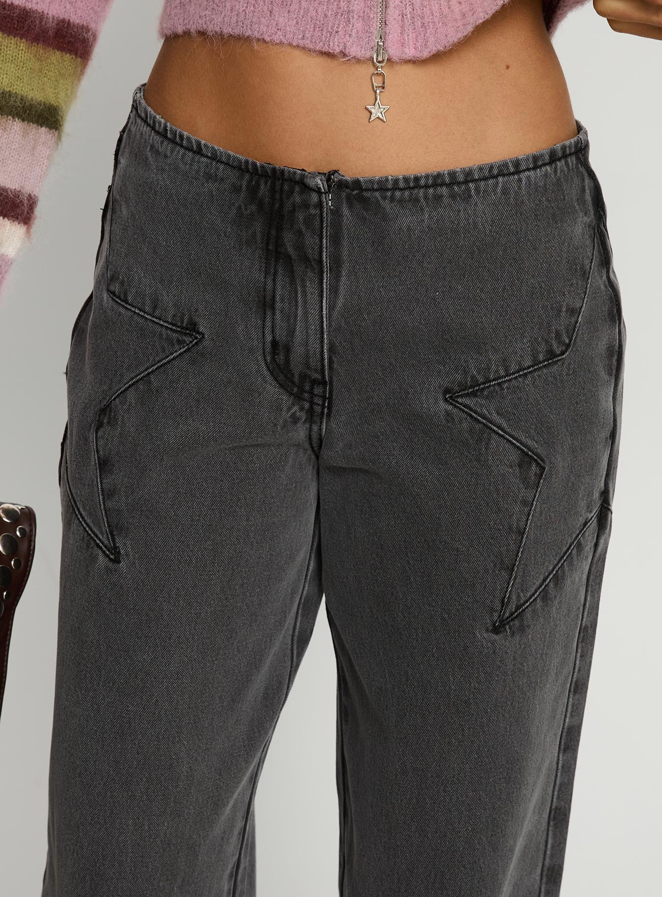 Dolley Star Stitch Mid Rise Wide Leg Jean Grey Wash - Image 6