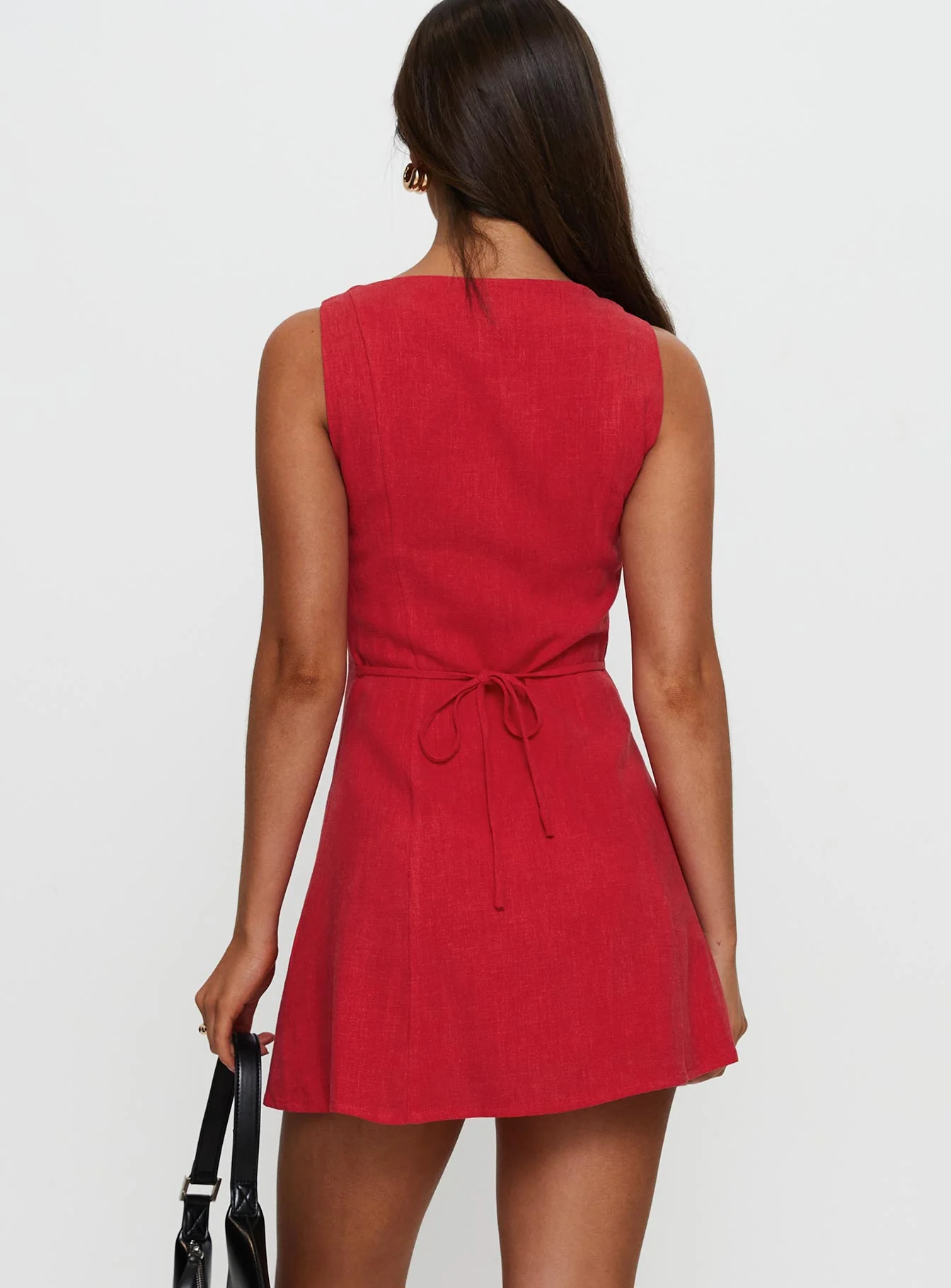 Dollie Linen Mini Dress Red - Image 5