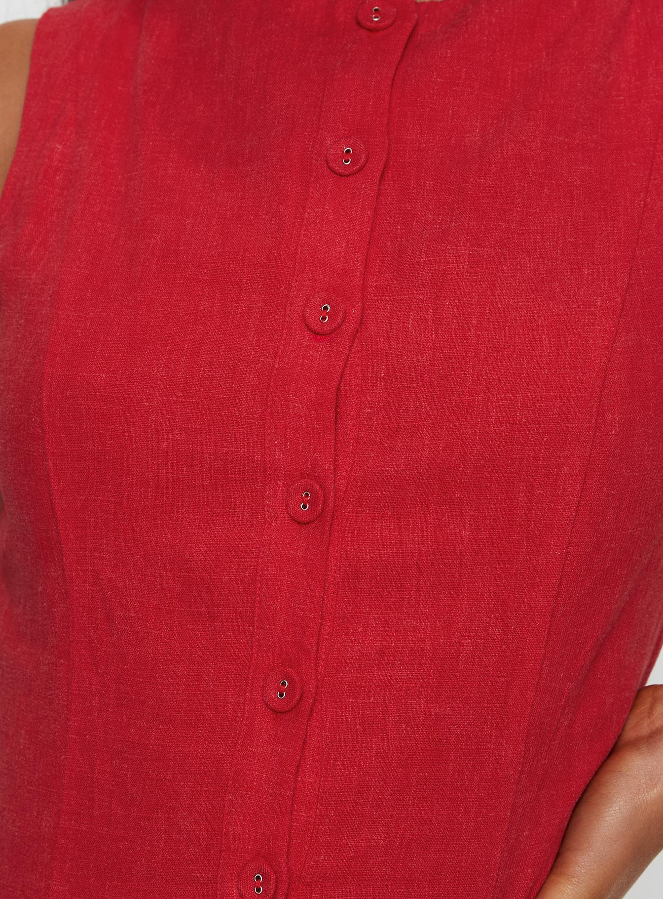 Dollie Linen Mini Dress Red - Image 6
