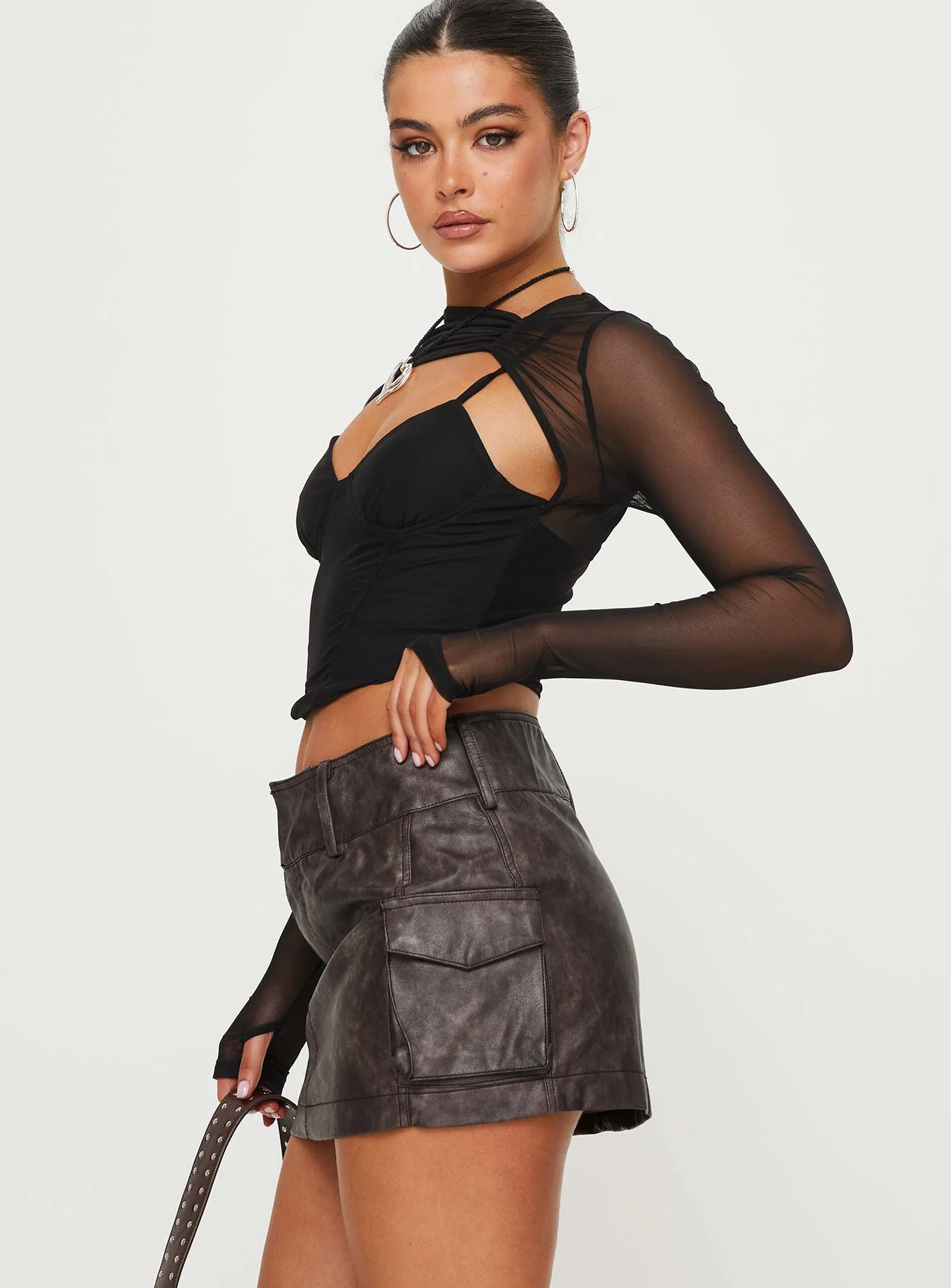 Domenic Faux Leather Mini Skirt Washed Black - Image 4