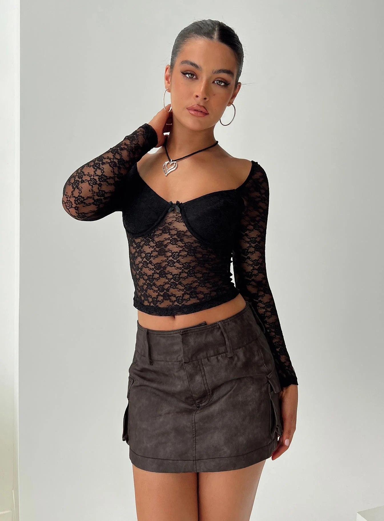 Domenic Faux Leather Mini Skirt Washed Black Tall - Image 8