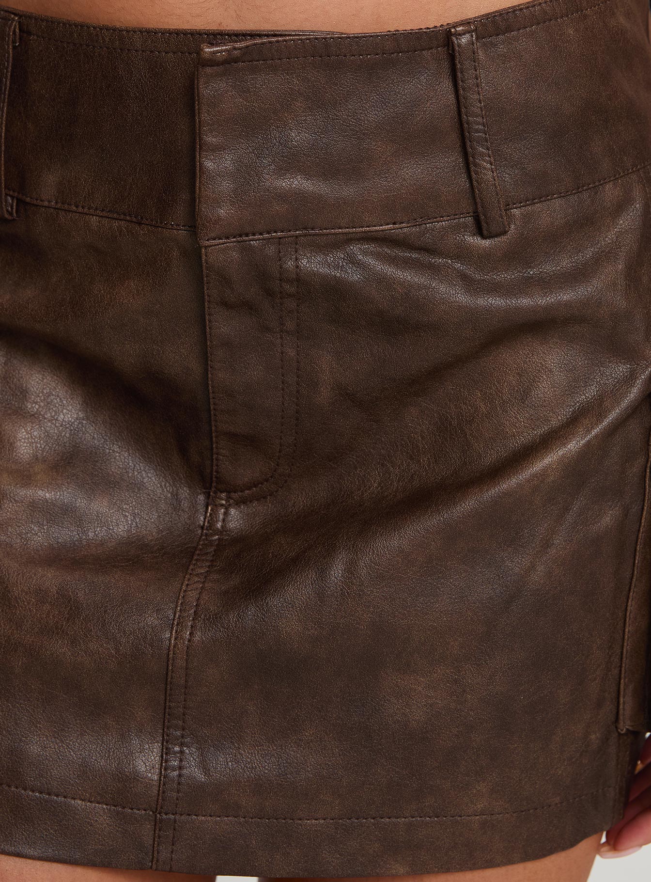 Domenic Faux Leather Mini Skirt Washed Brown - Image 7