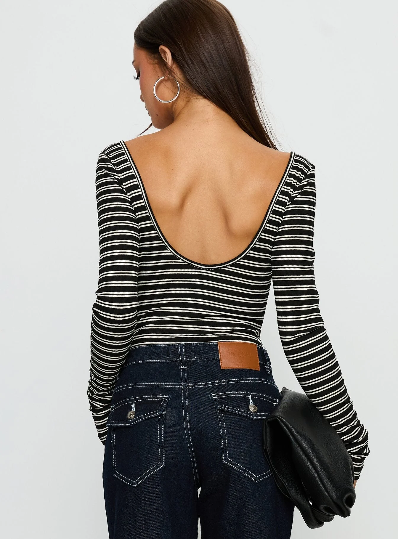 Donica Square Neck Long Sleeve Bodysuit Grey Stripe - Image 4