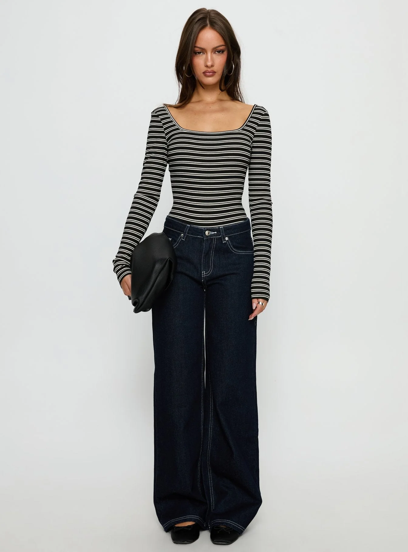 Donica Square Neck Long Sleeve Bodysuit Grey Stripe - Image 7