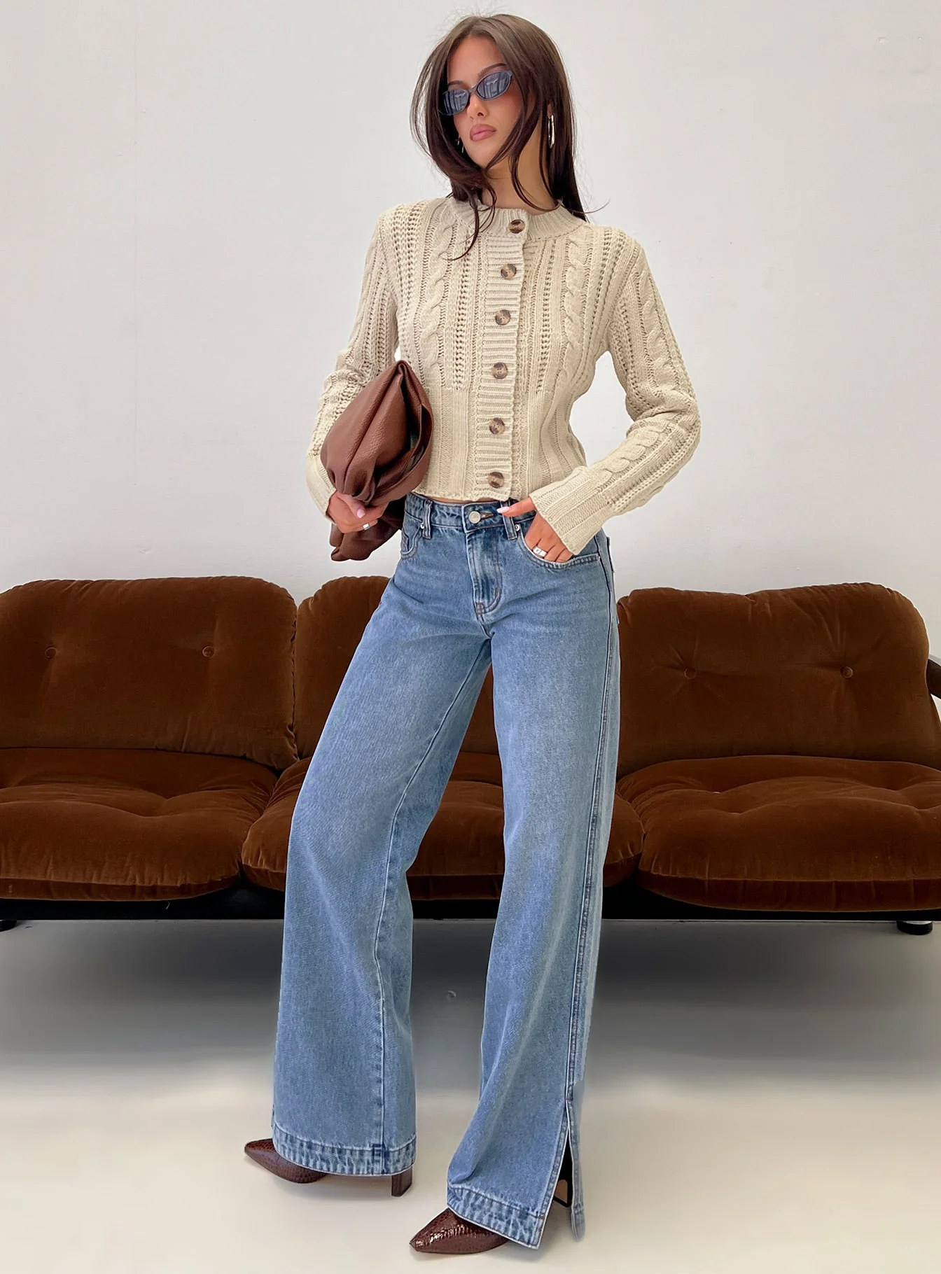 Donielle Cable Knit Cardigan Beige - Image 8