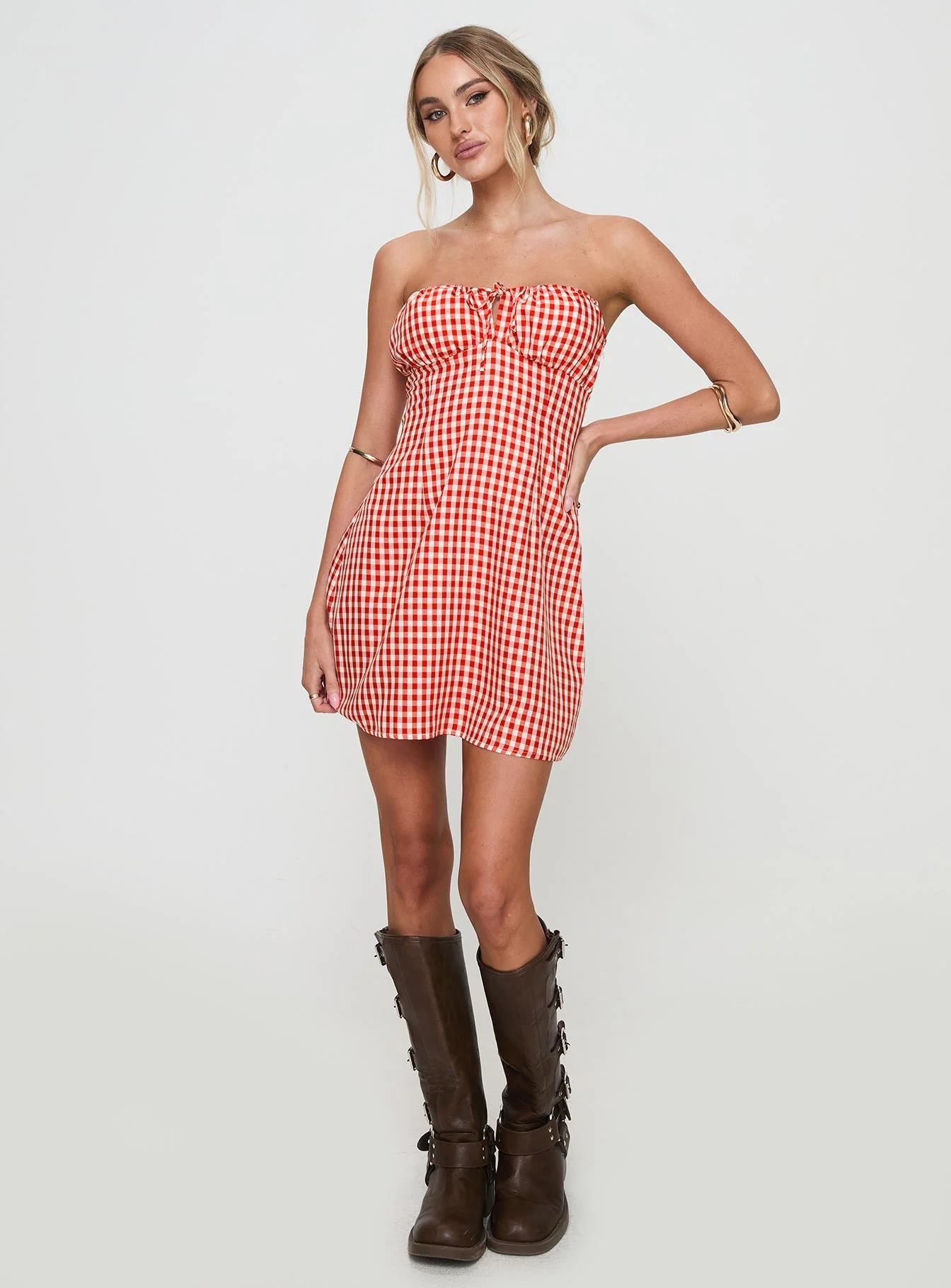 Double Date Mini Dress Red Gingham - Image 3