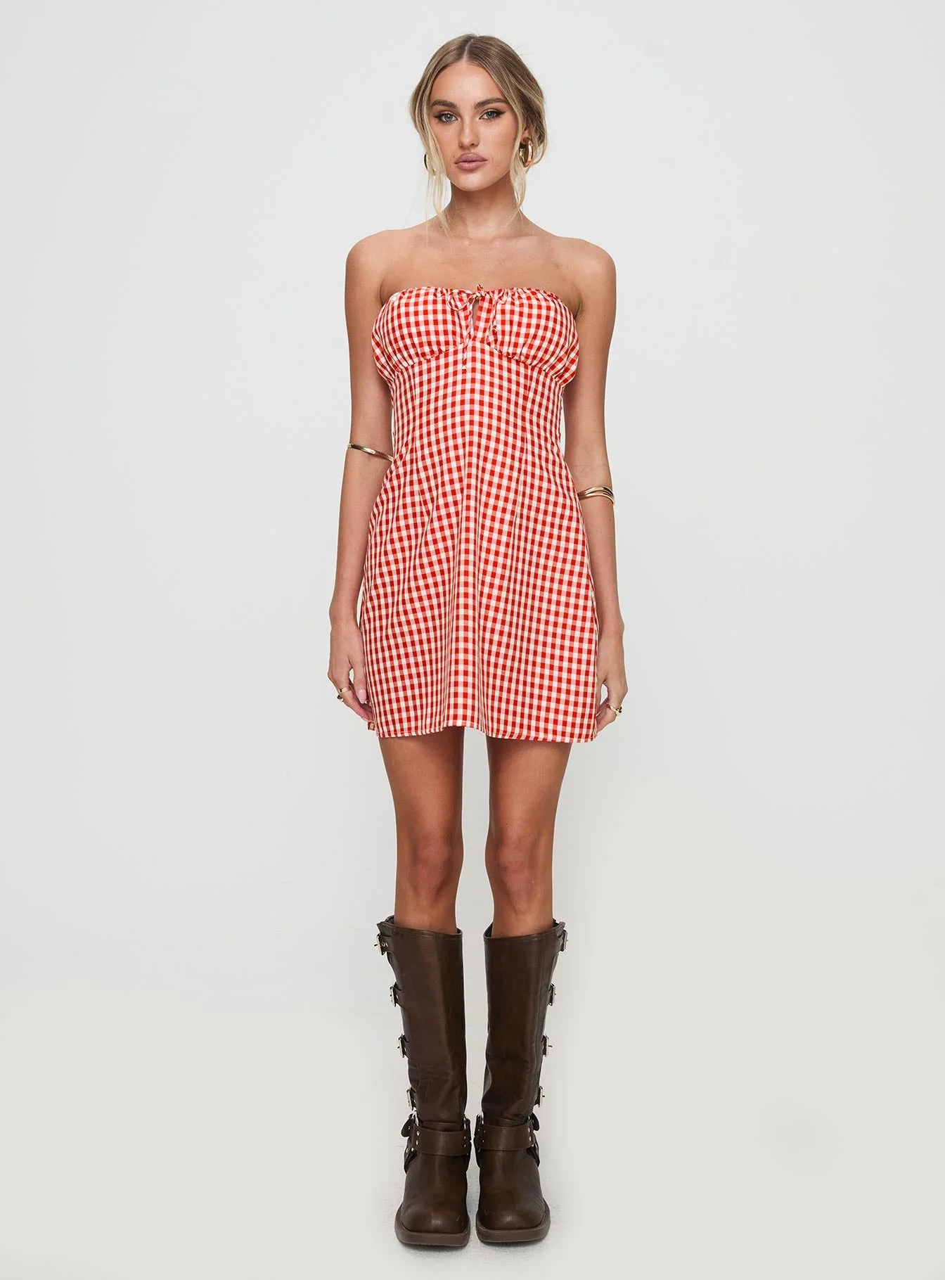 Double Date Mini Dress Red Gingham - Image 7