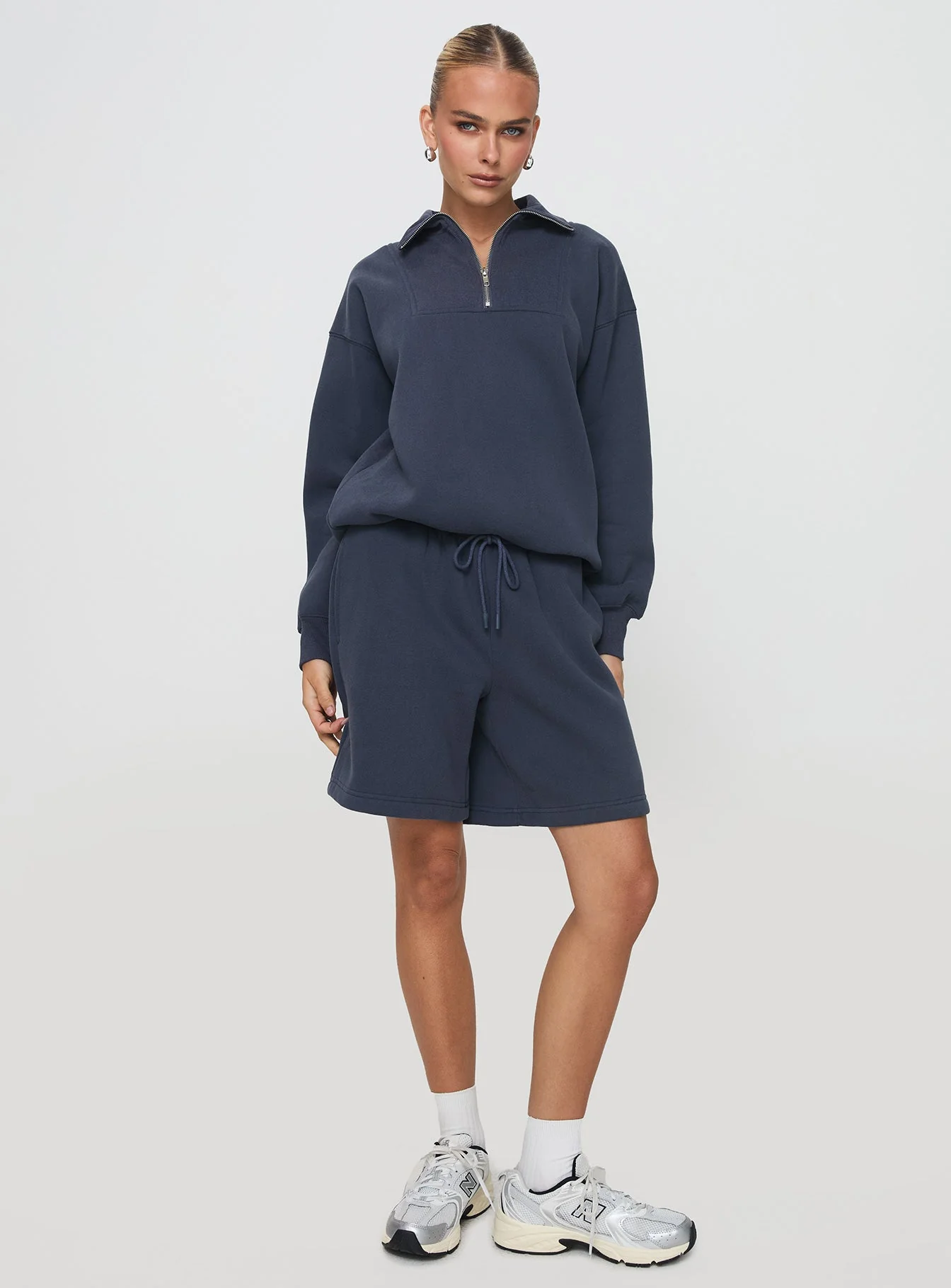 Dream Fleece Longline Shorts Navy - Image 3