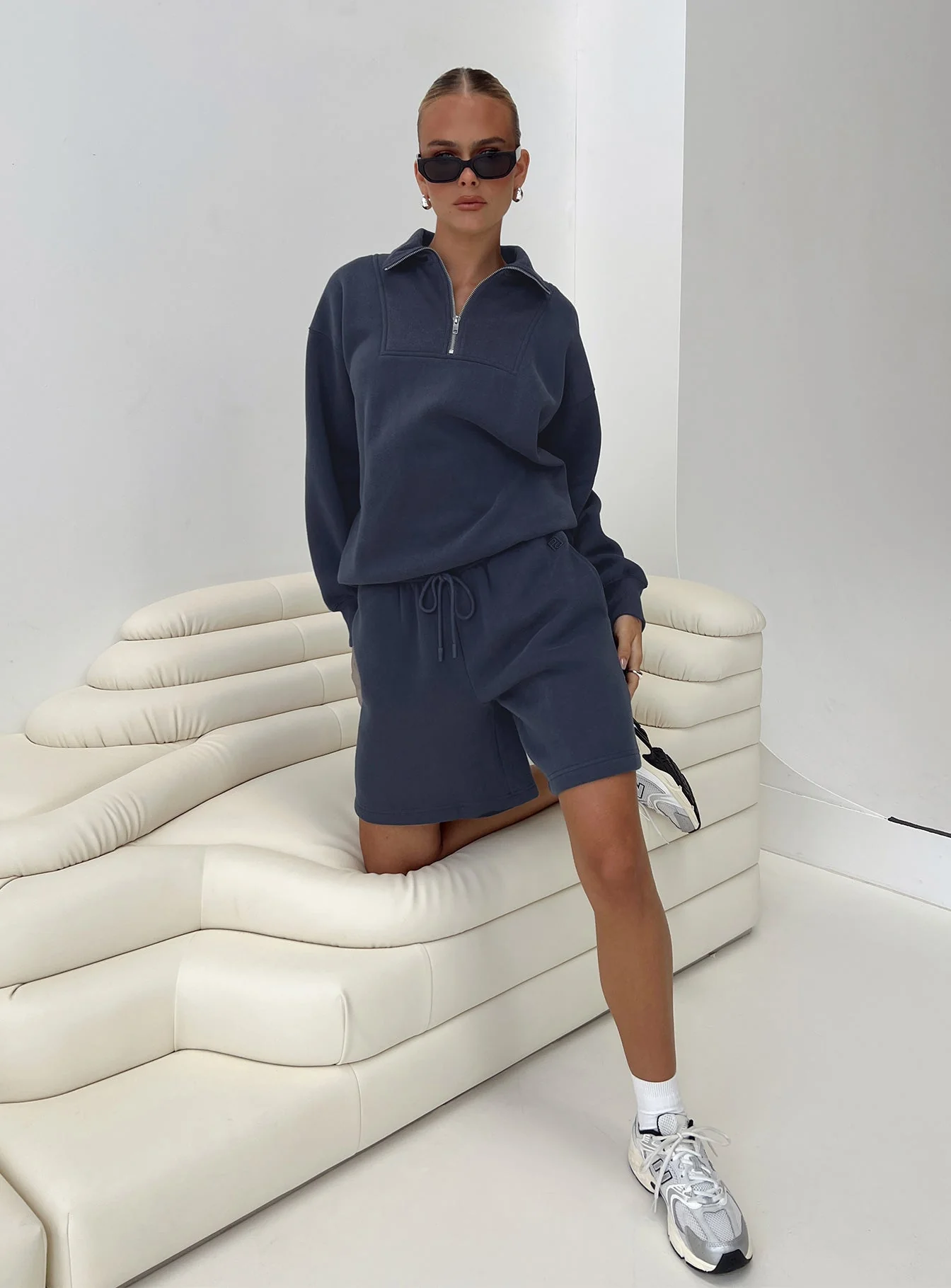 Dream Fleece Longline Shorts Navy - Image 8