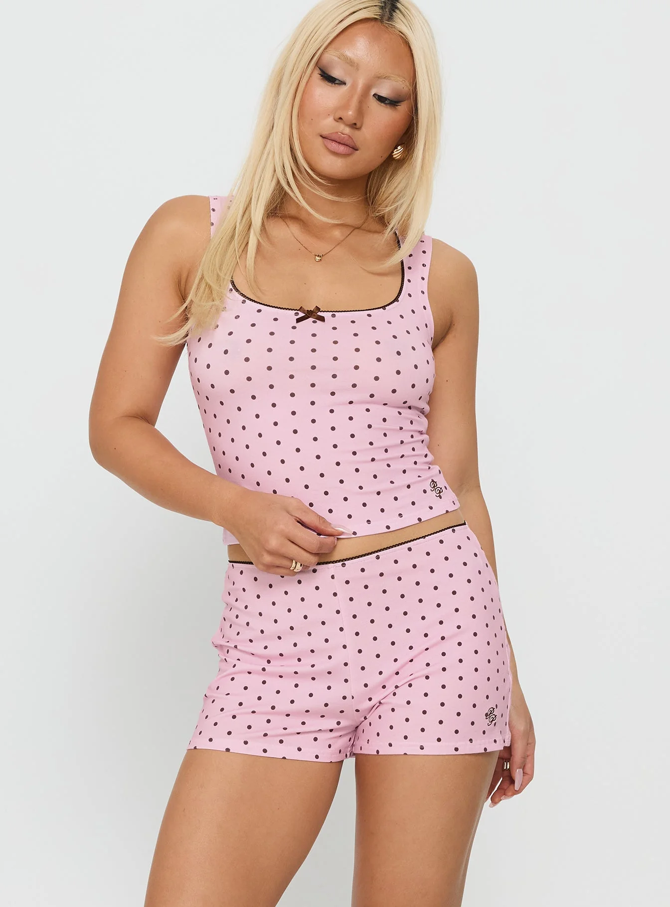 Dream State Square Neck Sleep Set Pink Polka - Image 2