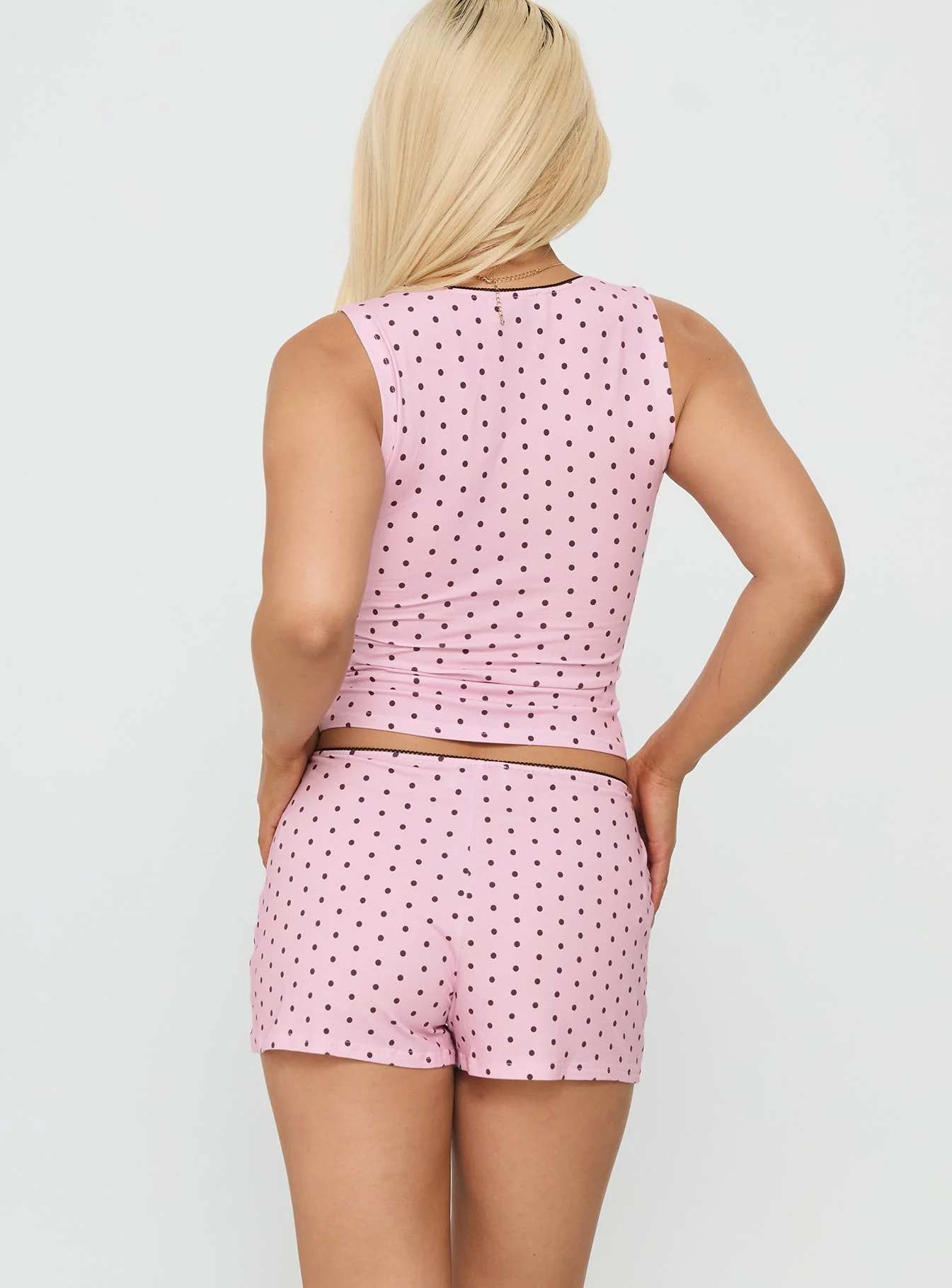 Dream State Square Neck Sleep Set Pink Polka - Image 5
