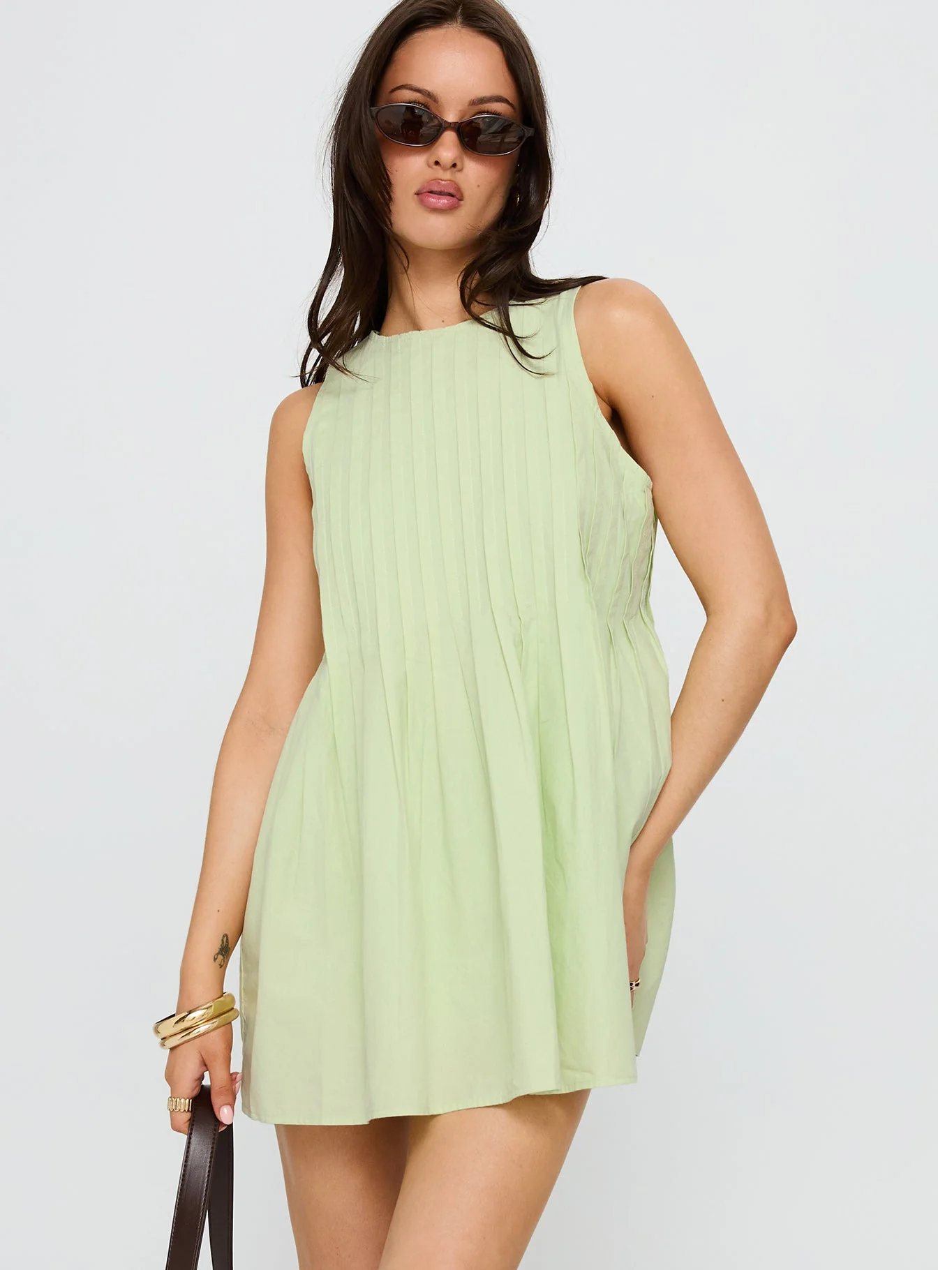 Dreamboat Pleated Mini Dress Matcha - Image 2