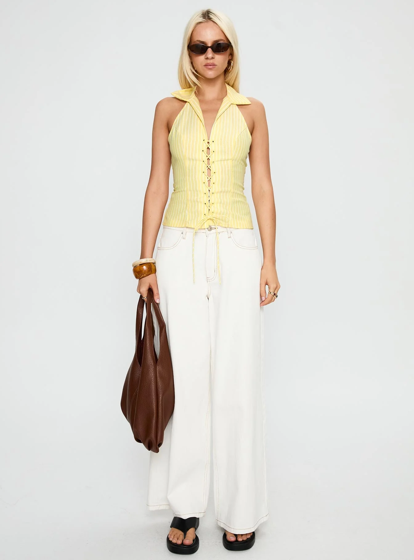 Dress You Up Tie Up Top Lemon Pinstripe - Image 7