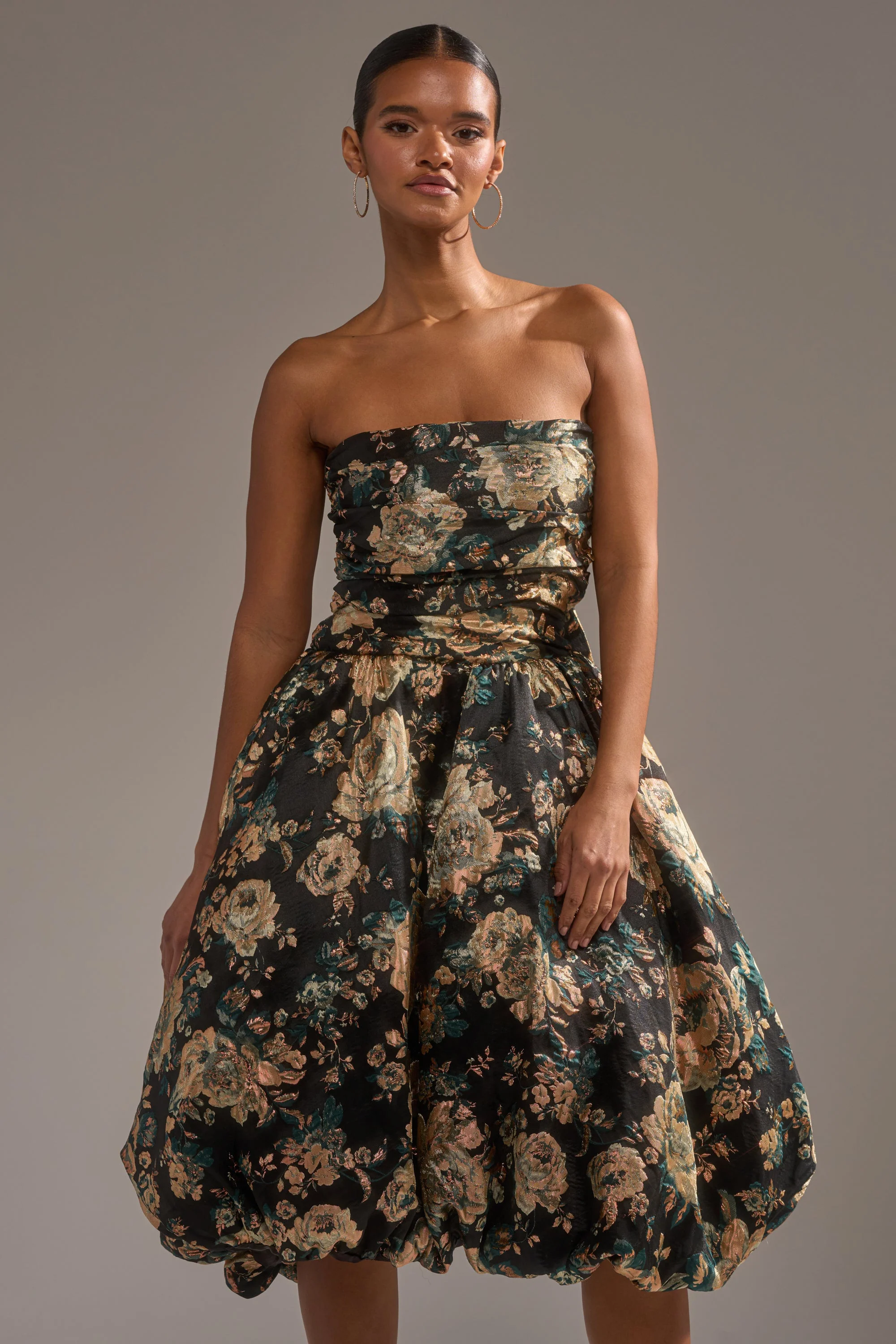 DRESSED TO IMPRESS BROCADE MIDI DRESS - Image 2