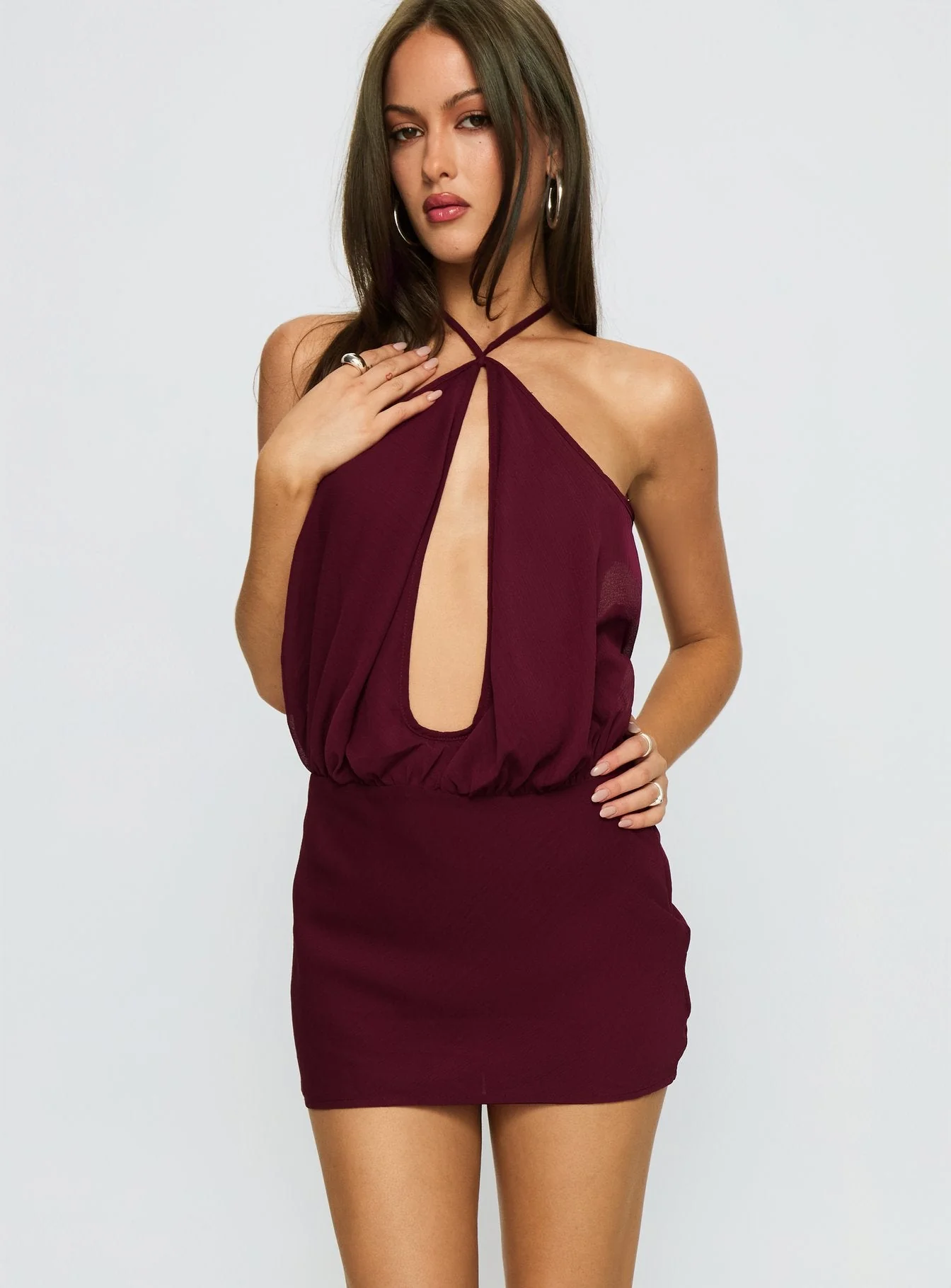 Drifting Away Chiffon Mini Dress Currant - Image 2