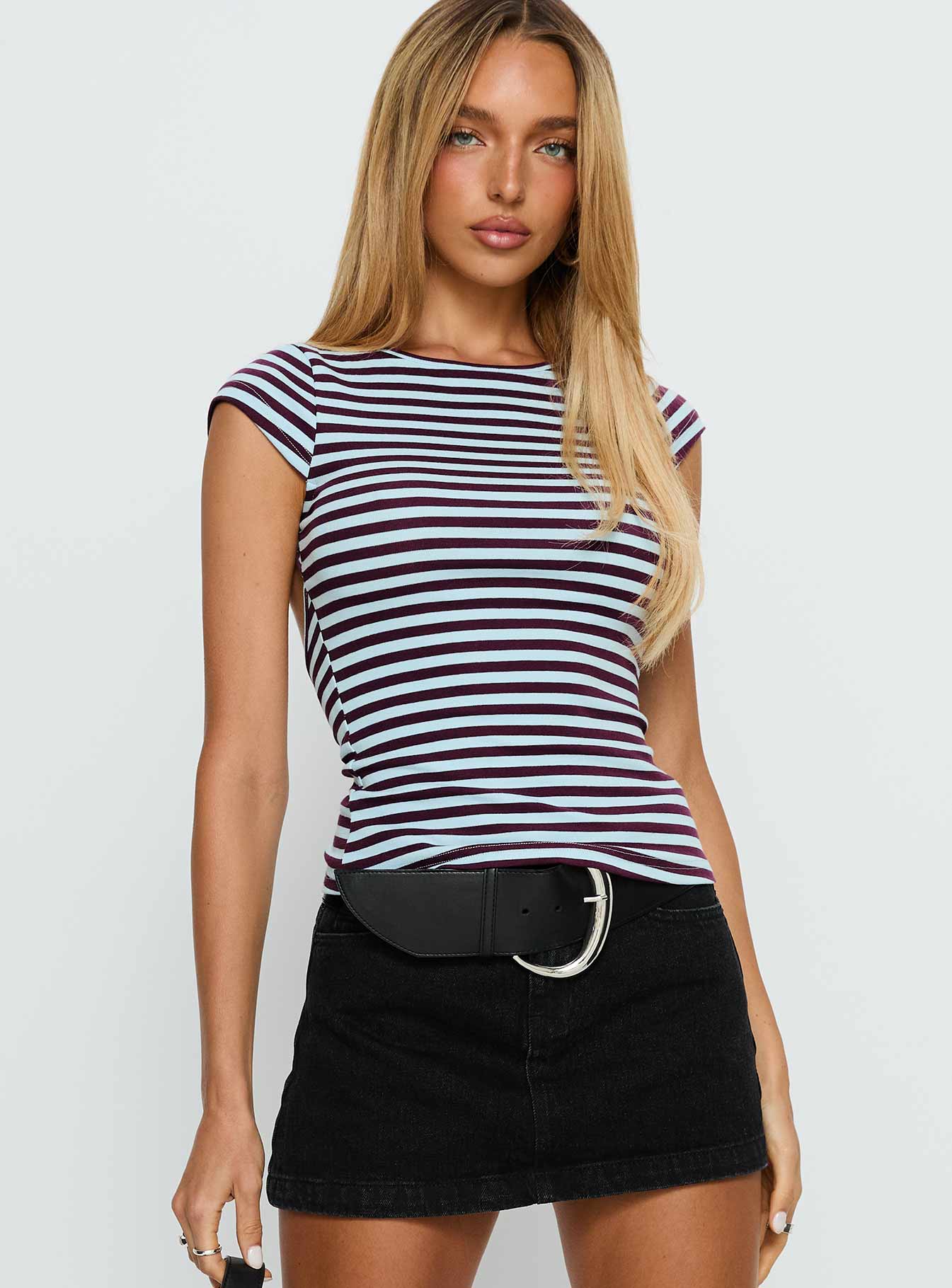 Drives Me Crazy Backless Top Blue Stripe - Image 2