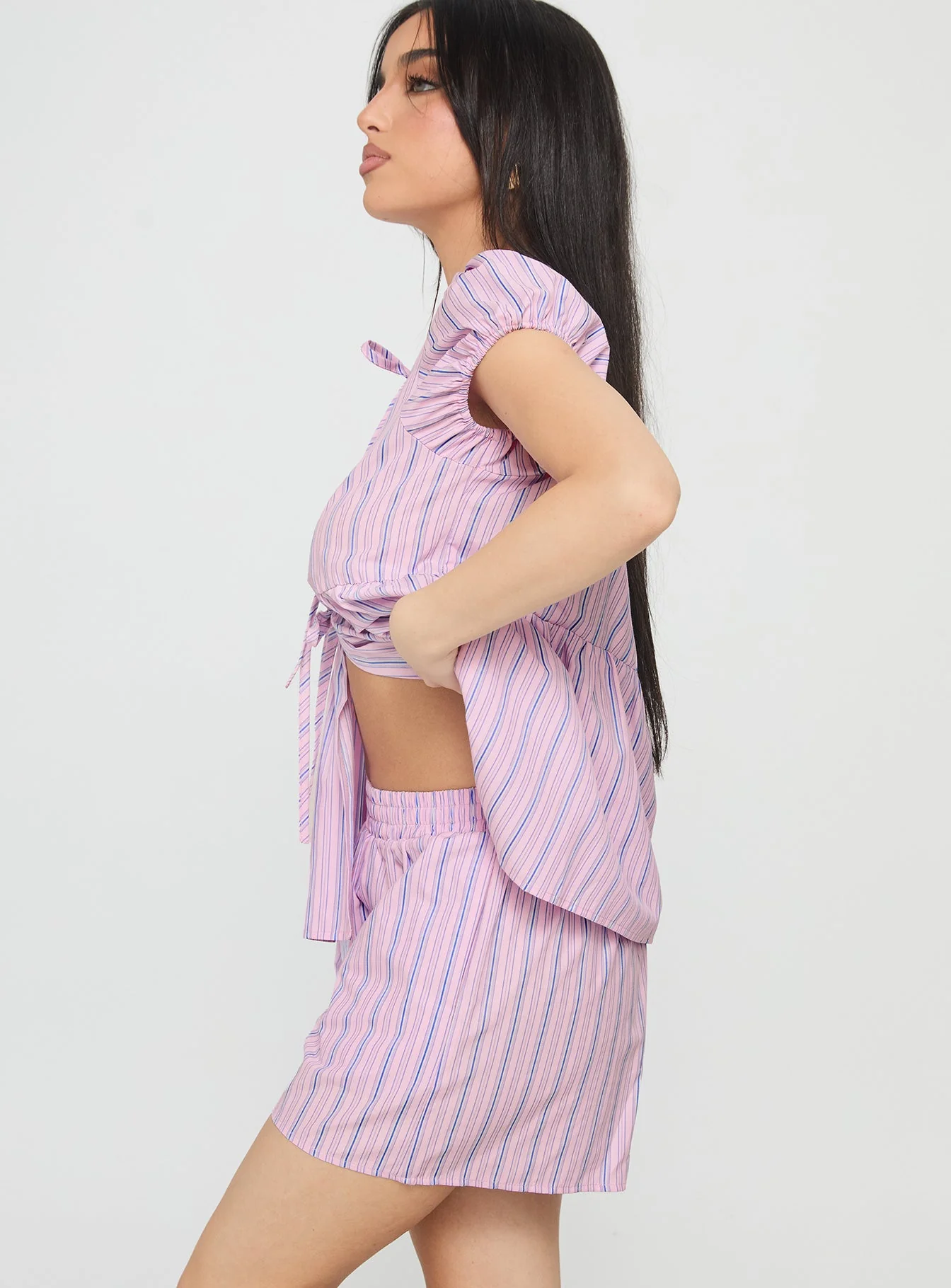Drop Dead Gorgeous Tie Up Set Purple Stripe - Image 3