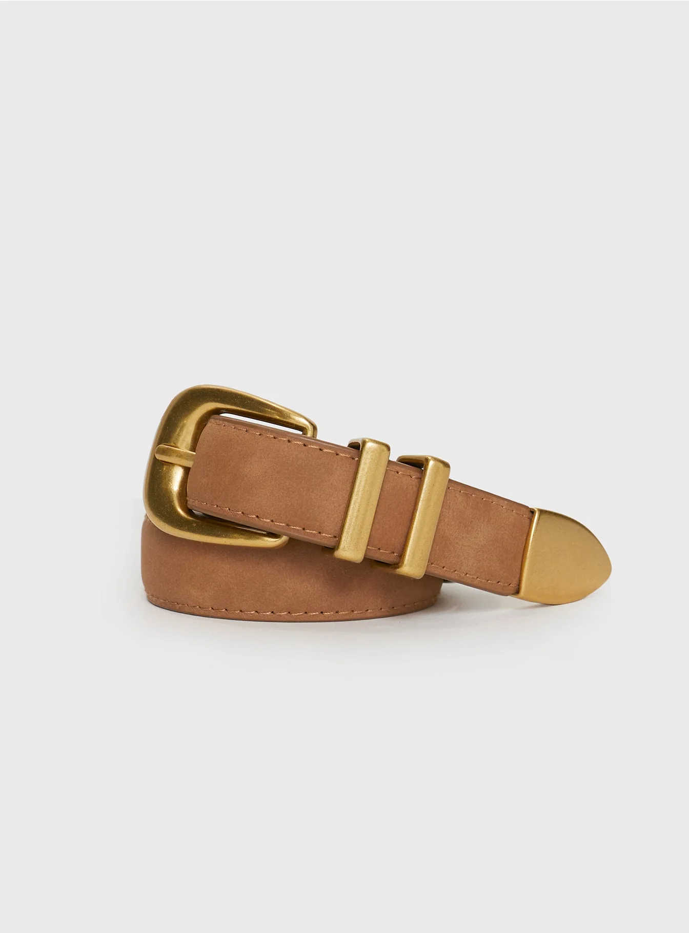 Duncani Faux Suede Belt Brown/Gold - Image 2