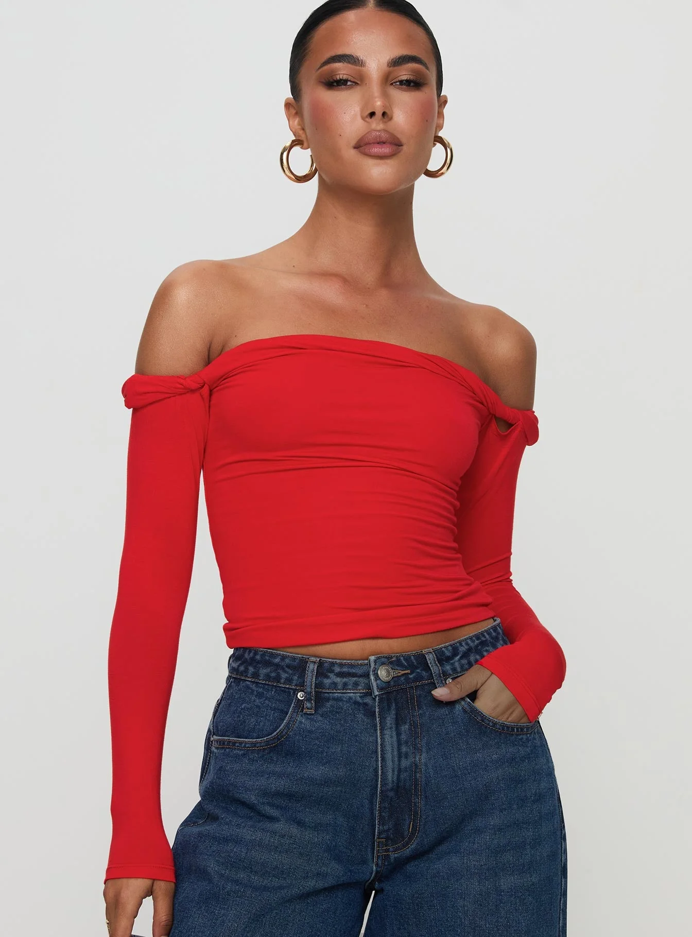 Dusky Long Sleeve Top Red - Image 2