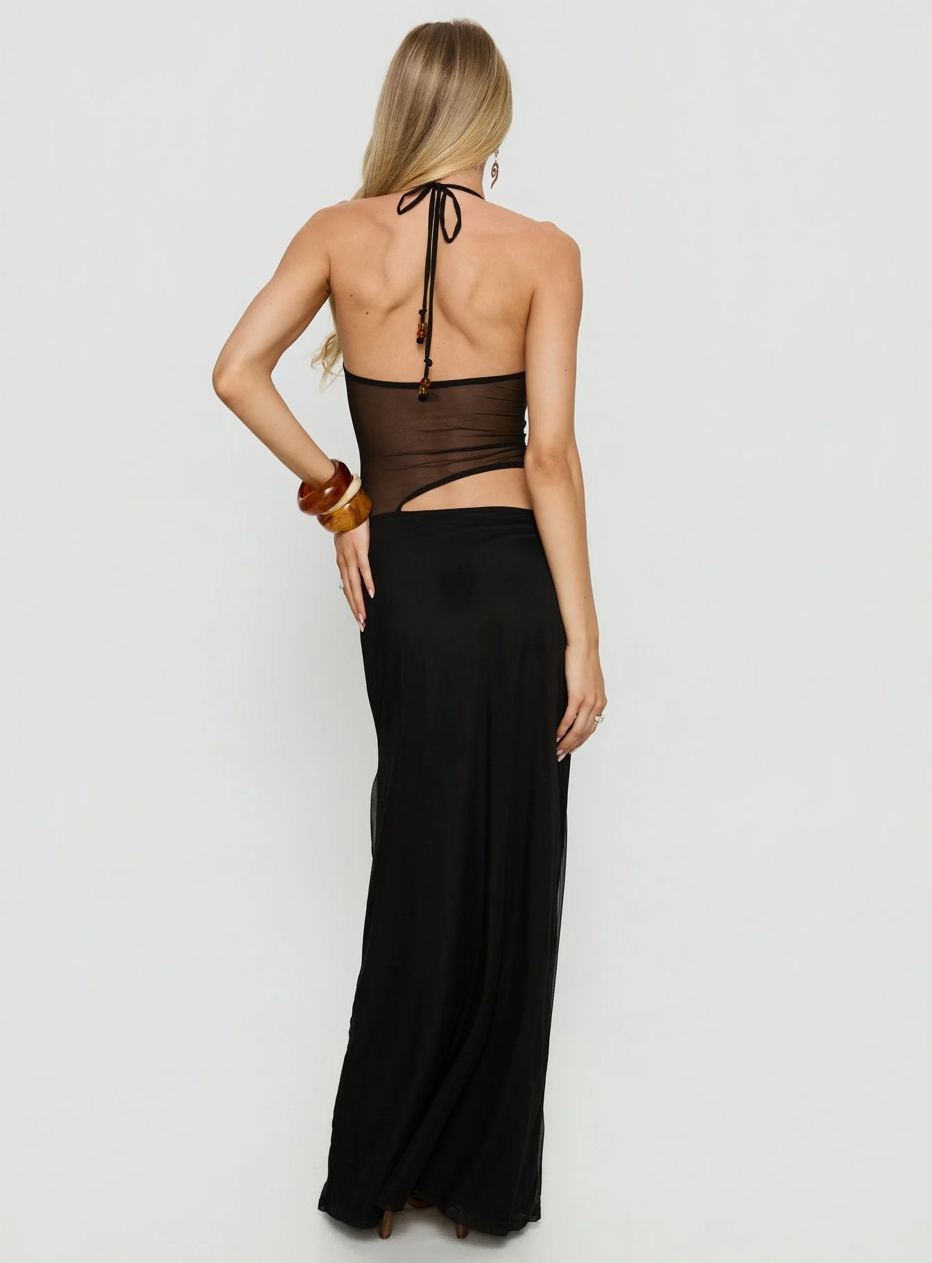 Dyanna Halter Mesh Maxi Dress Black - Image 5