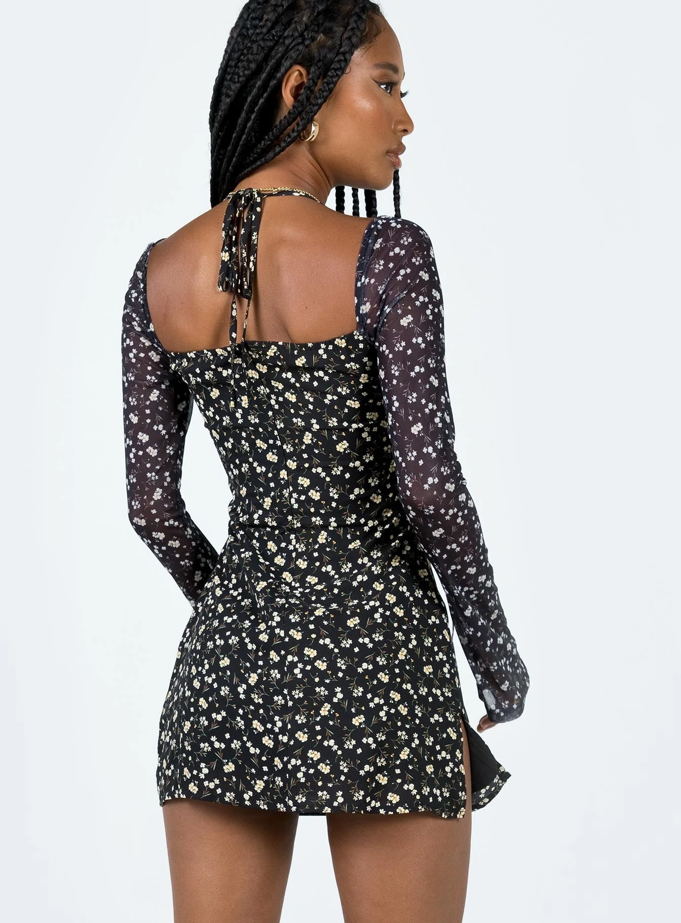 Dyer Sheer Sleeve Mini Dress Black Floral - Image 5