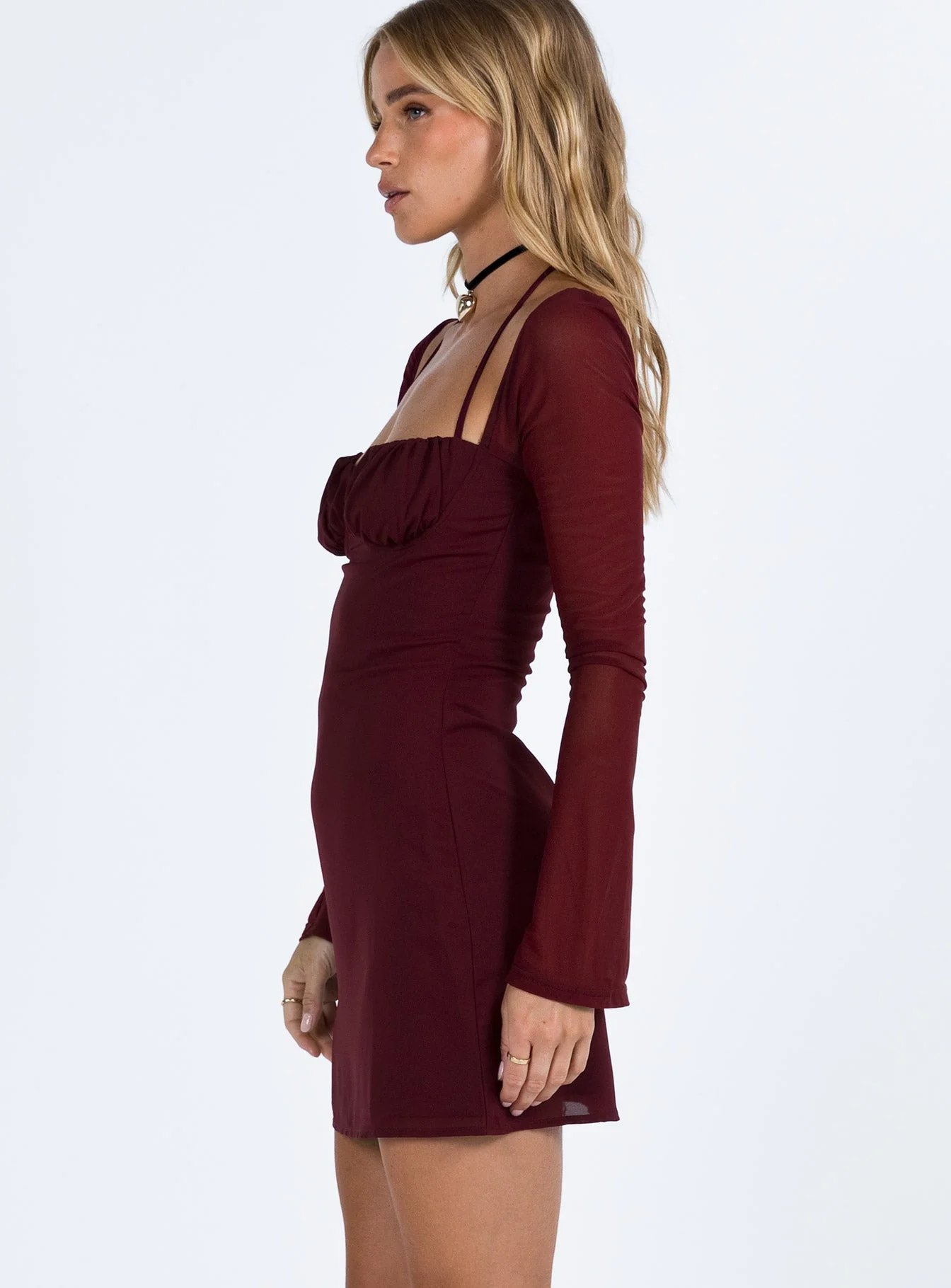 Dyer Sheer Sleeve Mini Dress Burgundy - Image 4